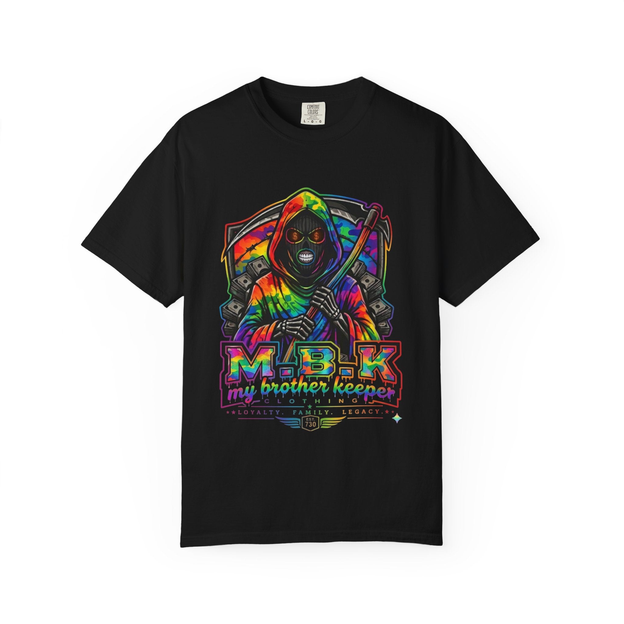 T-Shirt — 'My Brother Keeper' Black Graphic Tee with Neon Green Eyes