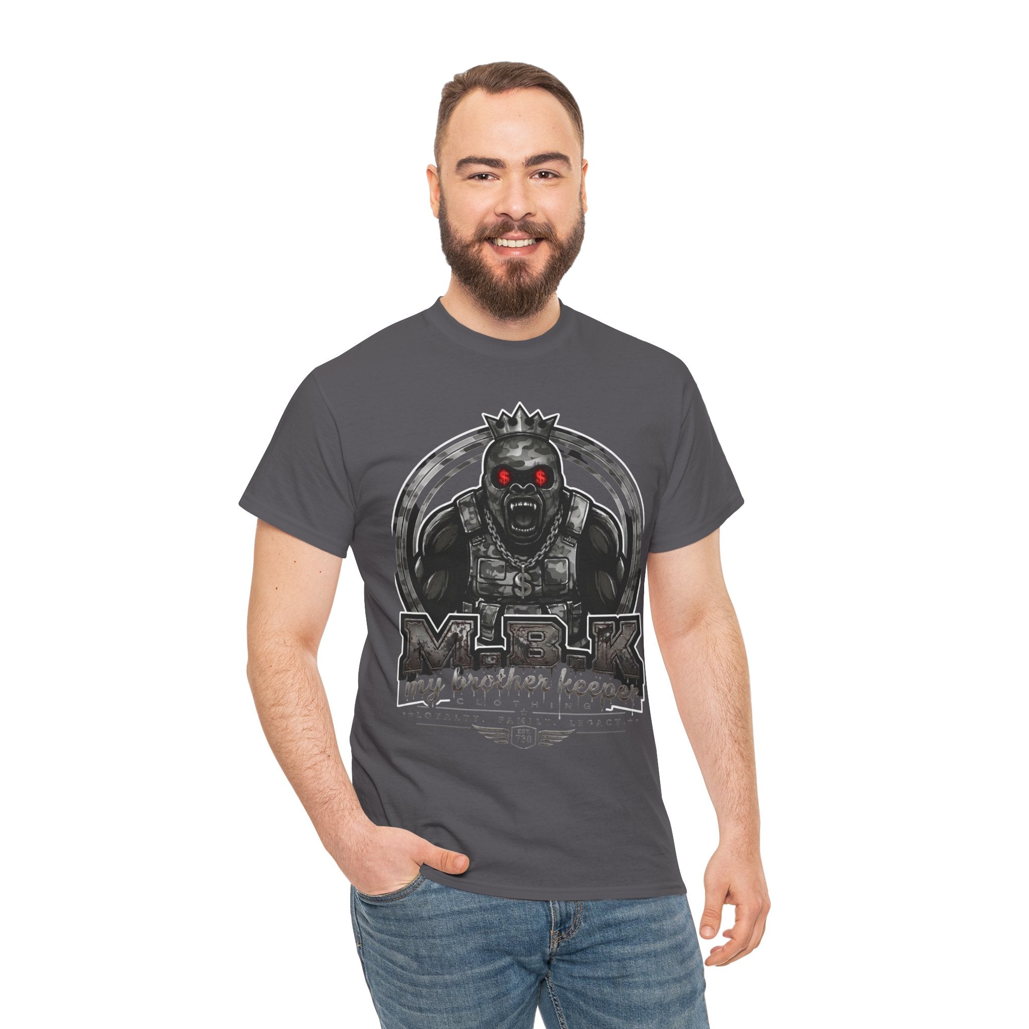 T-Shirt — 'My Brother Keeper' Dark King Graphic Tee (Red-Eyed Horror Skull)