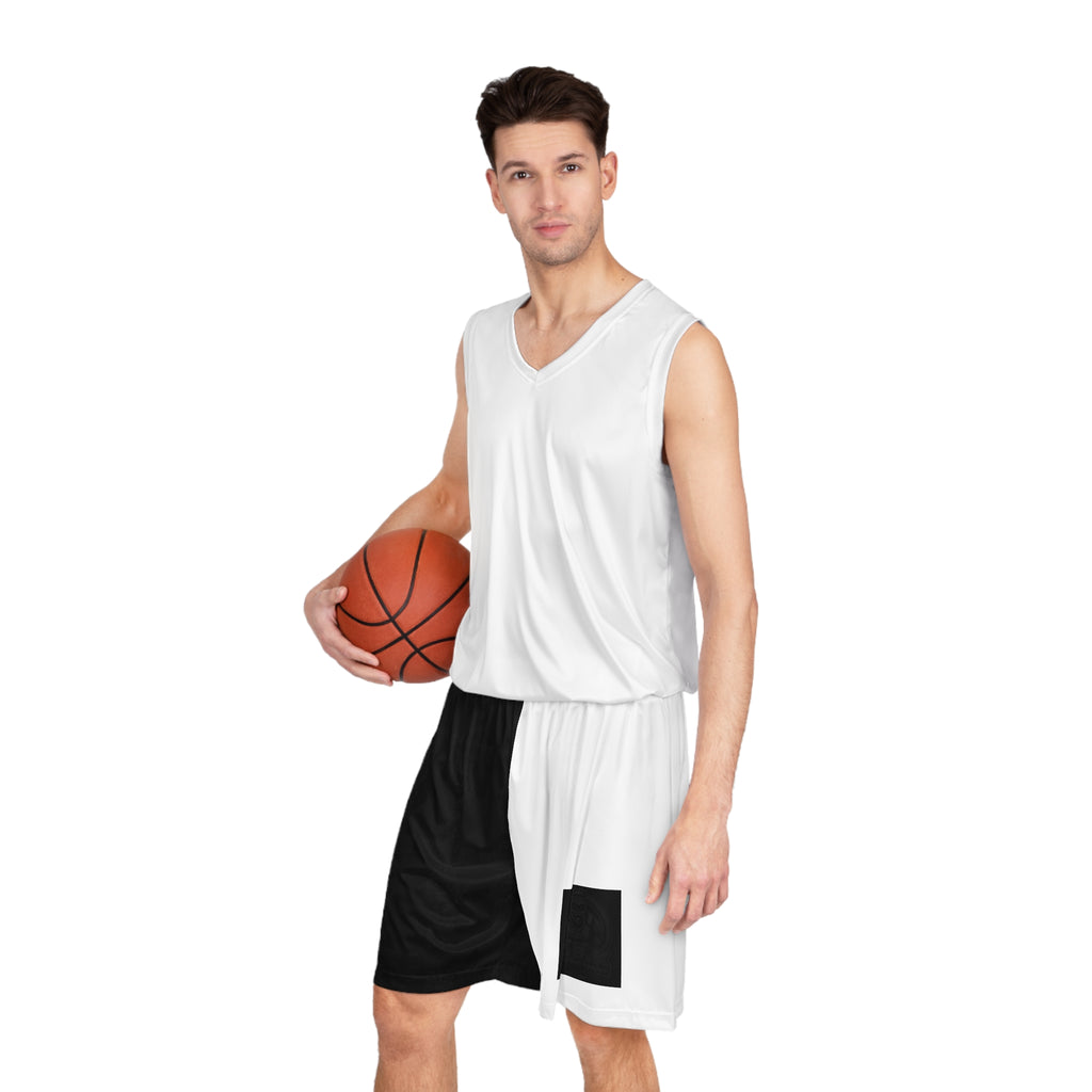 Black & White Split Basketball Shorts - Two-Tone Athletic AOP
