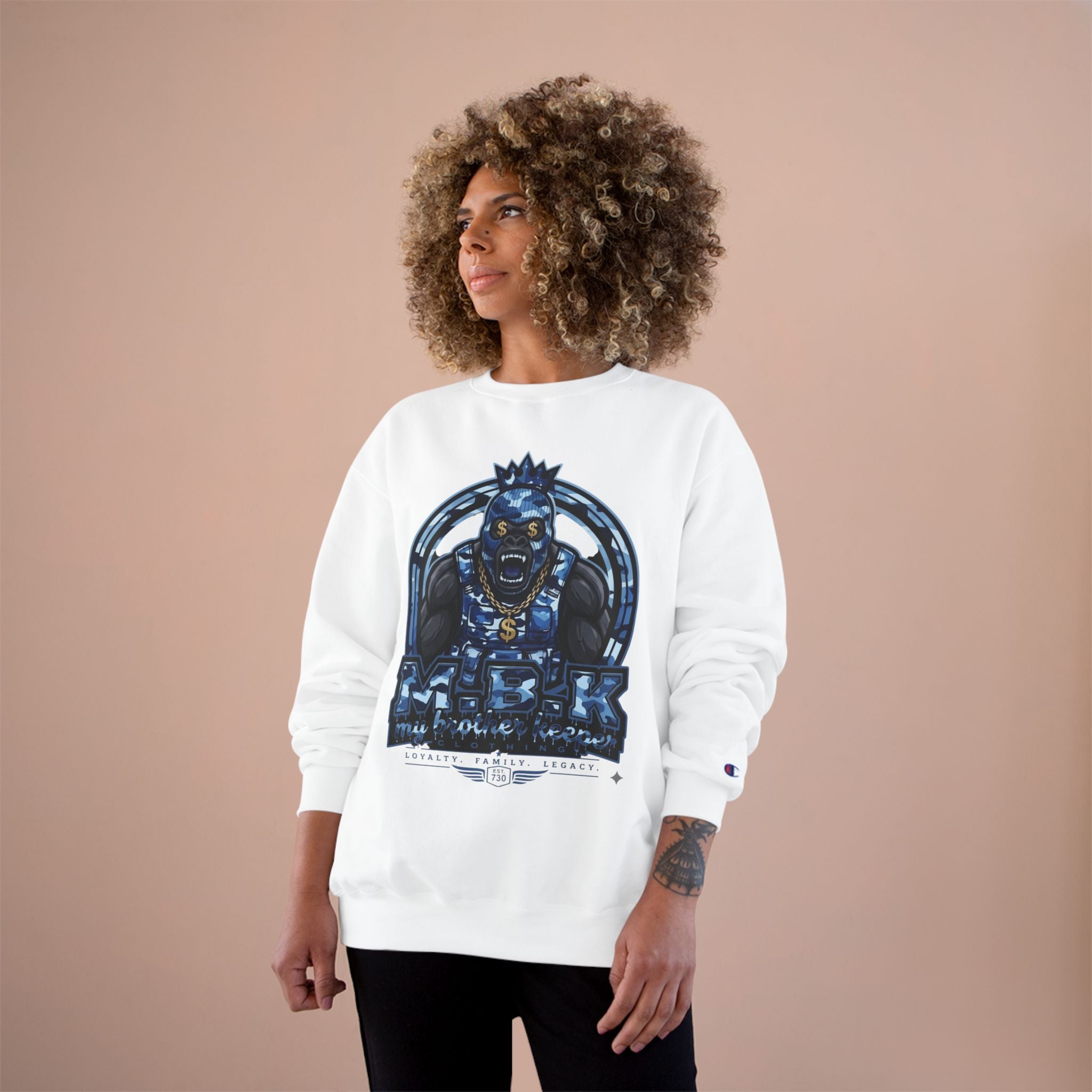 Champion Sweatshirt — Blue King Gorilla Graphic Crewneck