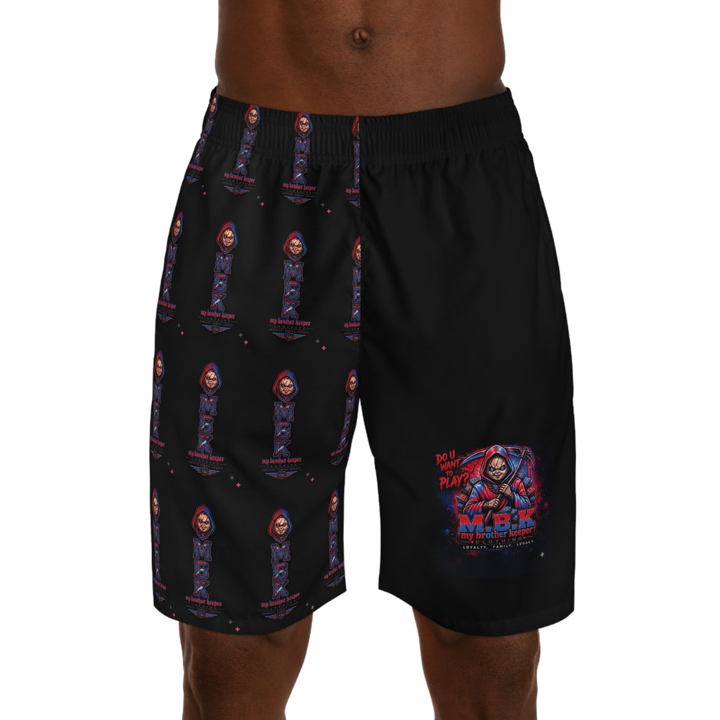Skull Rider Jogger Shorts — Retro Biker Graphic AOP Men's Shorts