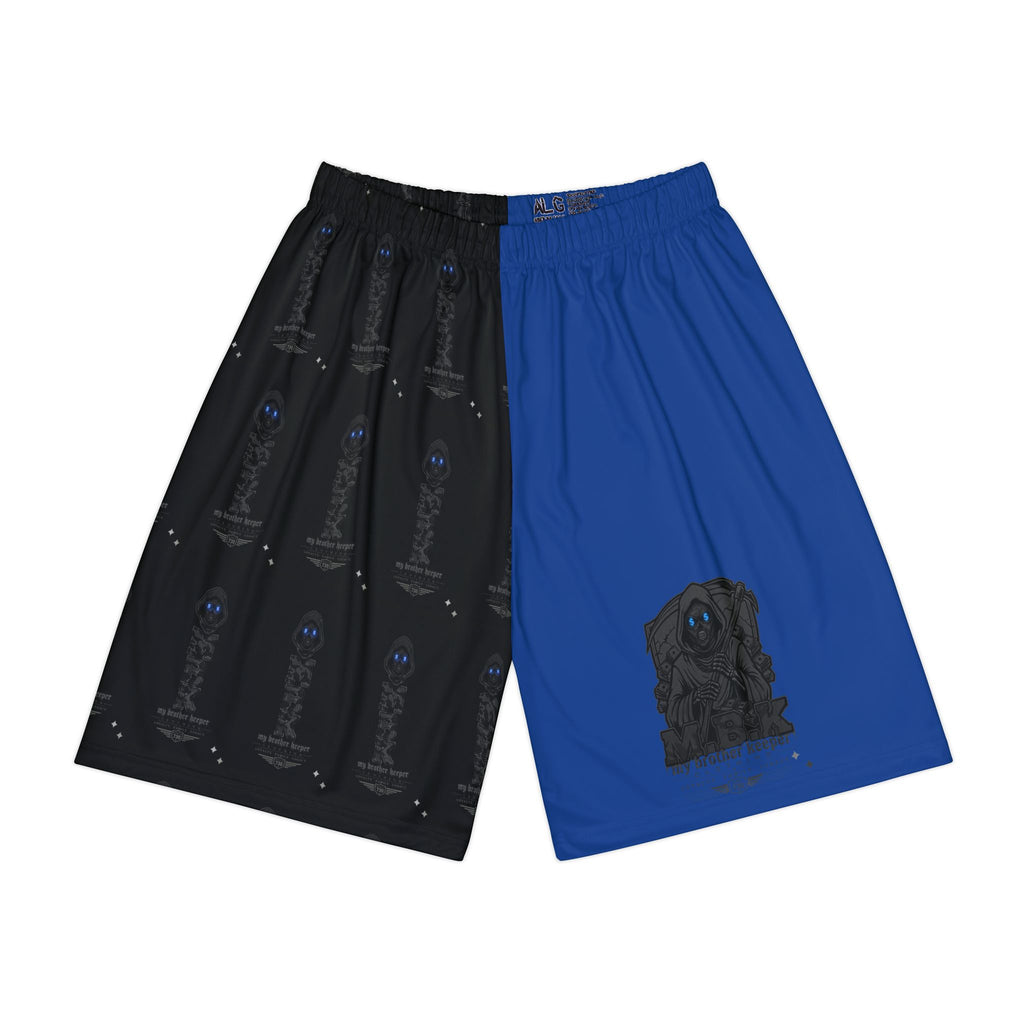 Galaxy Blue & Black Split Athletic Shorts — Space Skull Graphic Men’s Sports Shorts