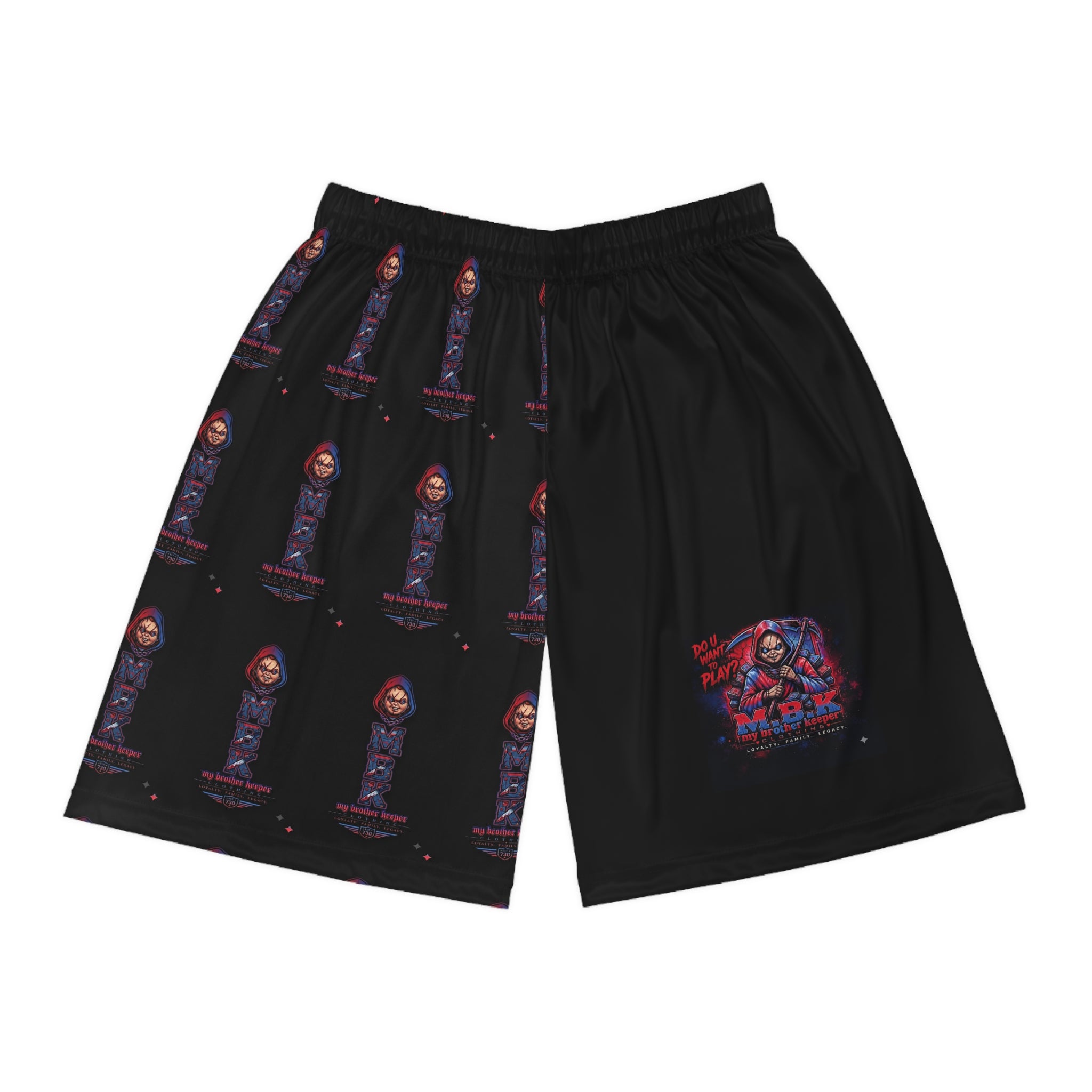 Basketball Shorts — Dark AOP Streetwear with Hooded Figure Graphic