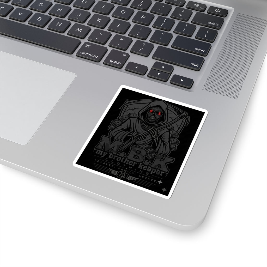 My Brother Keeper Grim Reaper Kiss-Cut Sticker — Dark Skull Scythe Laptop Decal