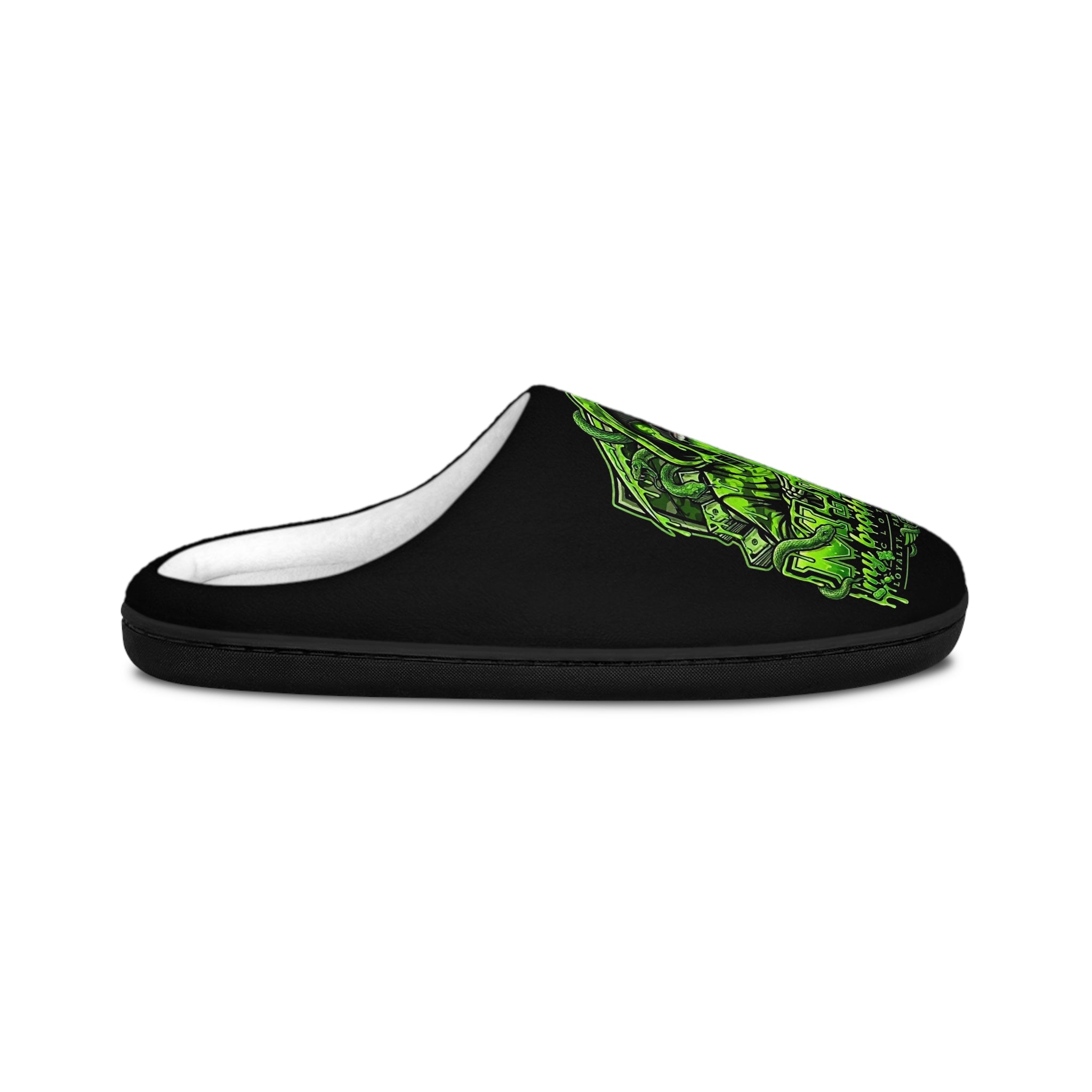 Men's Indoor Slippers — Neon Green Skull Monster Graphic