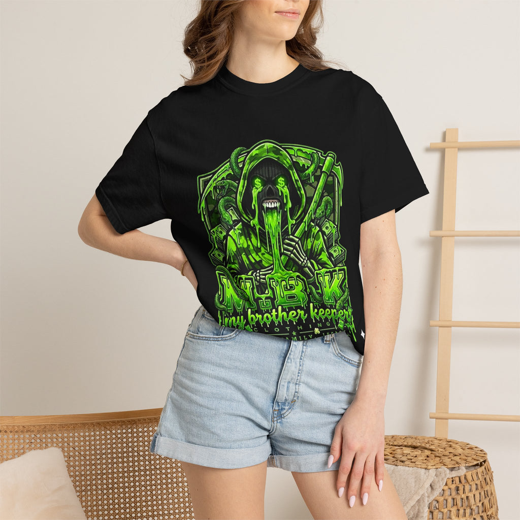 T-Shirt — Neon Green Grim Reaper "My Brother Keeper" Graphic Tee