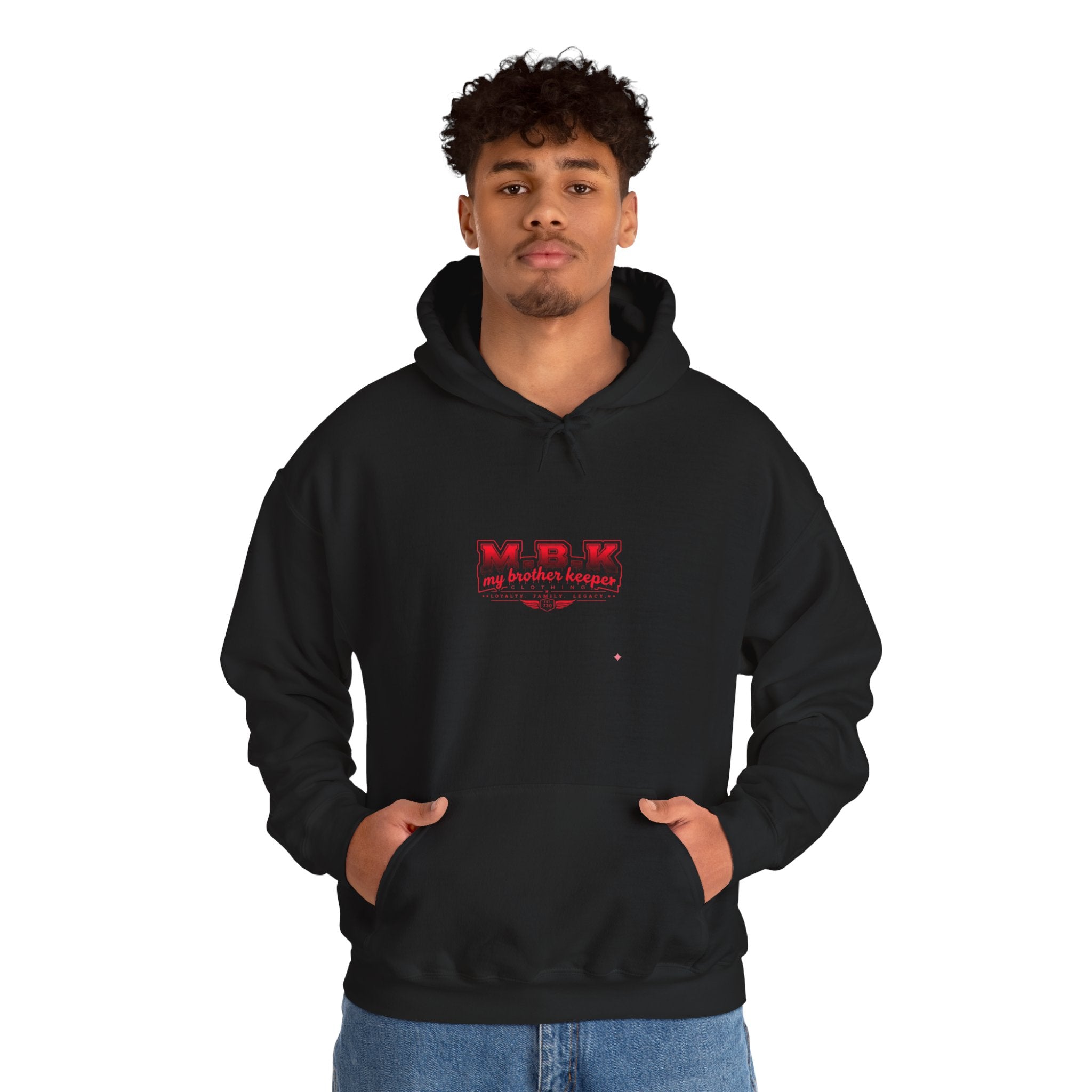 Hoodie — MBK “My Brother Keeper” Graphic Hoodie, Minimal Front Logo & Dark Back Art