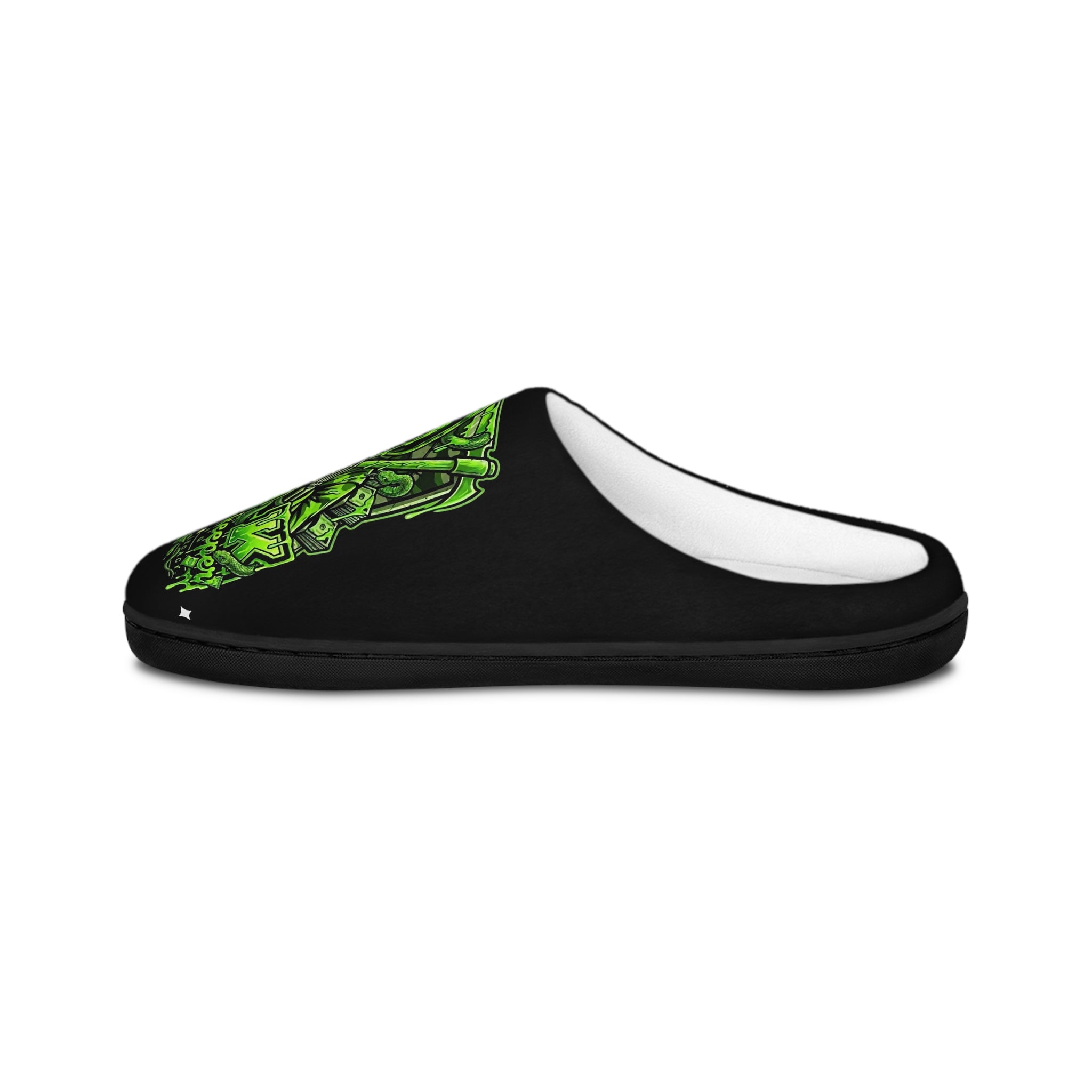 Men's Indoor Slippers — Neon Green Skull Monster Graphic