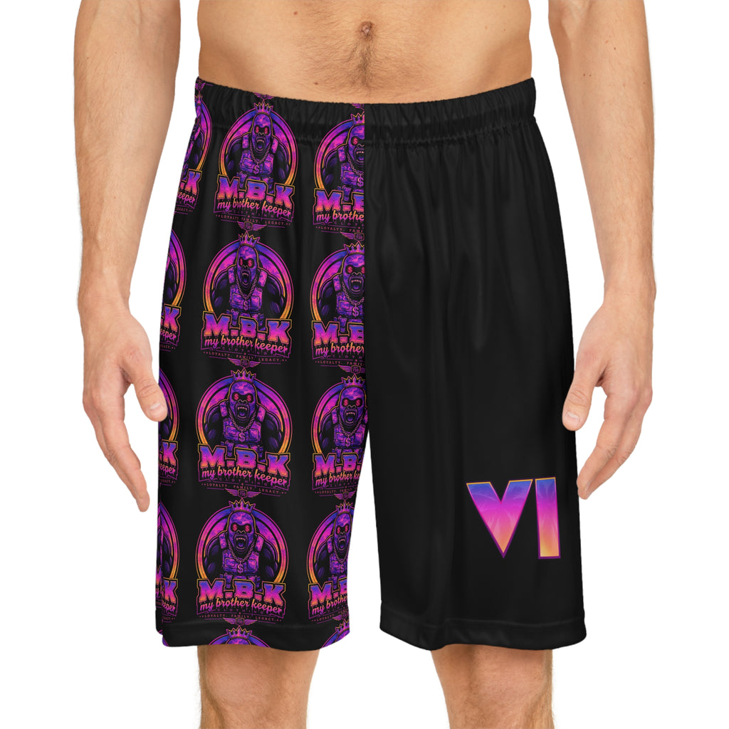 Basketball Shorts – Neon Retro M.B.K. Logo All-Over Print