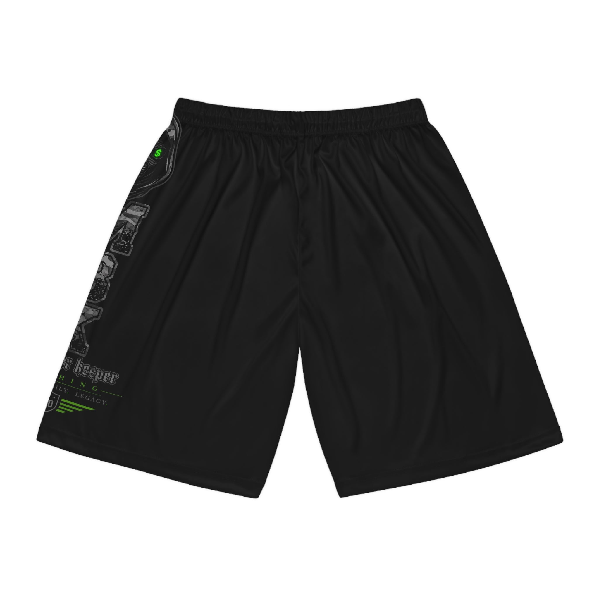 Basketball Shorts - Black Graphic AOP Shorts with Green Accent