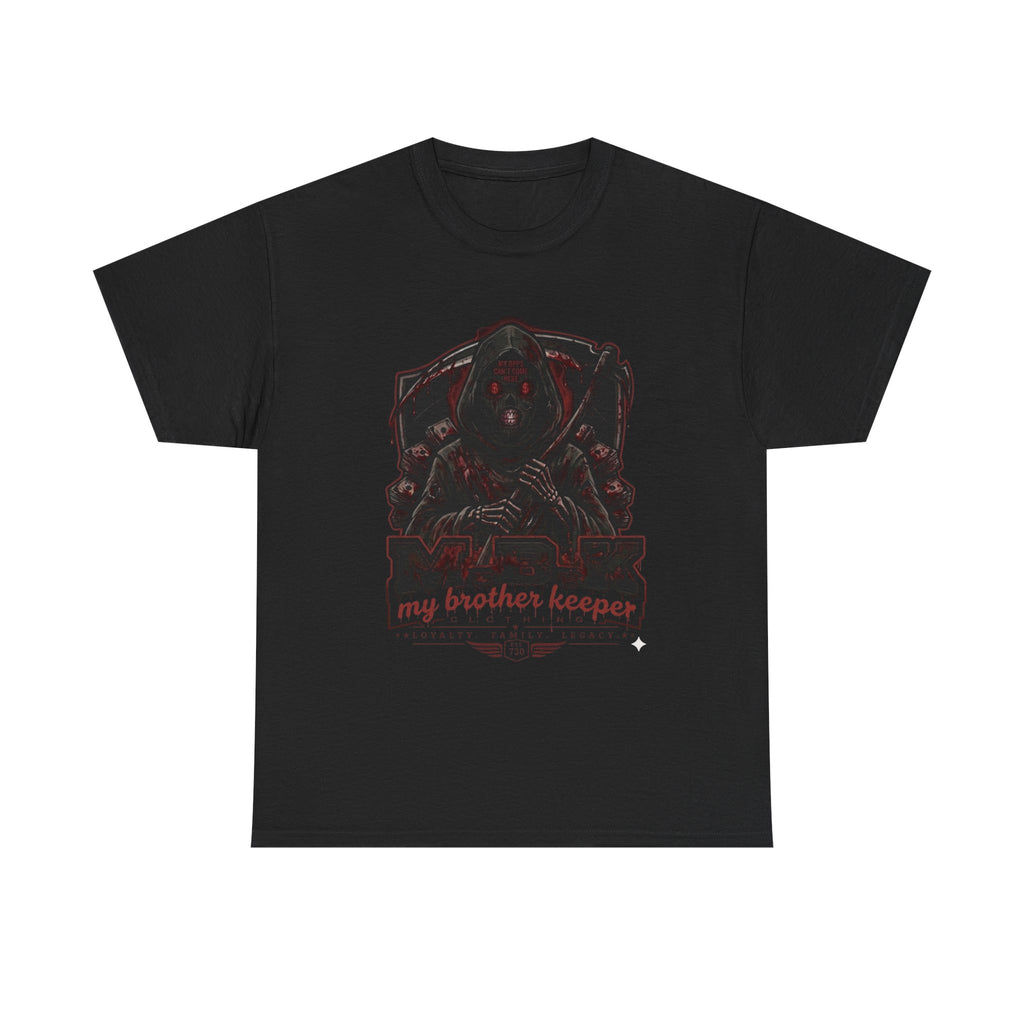 Horror 'My Brother's Keeper' Graphic Tee — Dark Gothic Skull Design