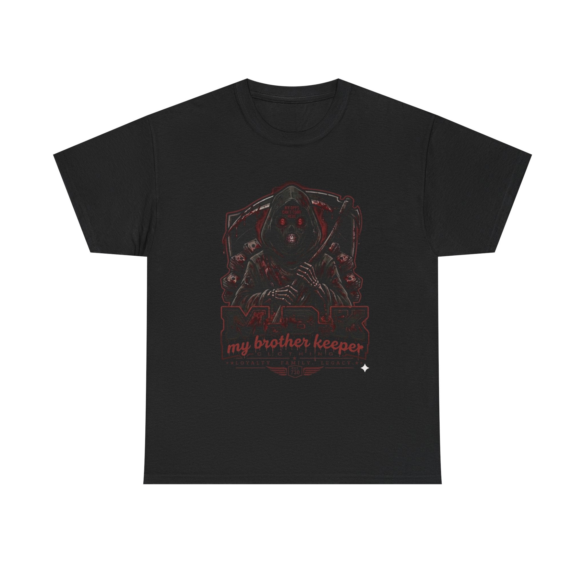 Horror 'My Brother's Keeper' Graphic Tee — Dark Gothic Skull Design