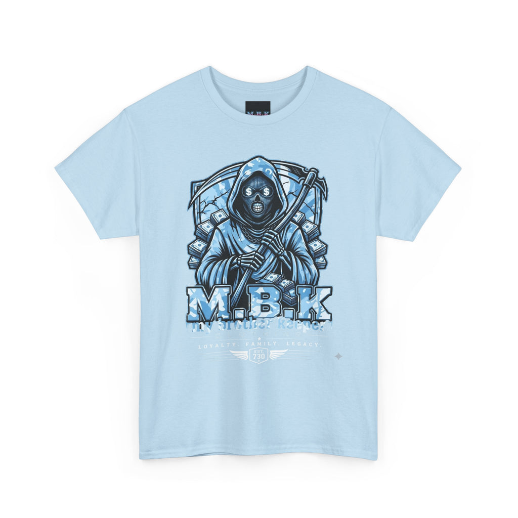 Grim Reaper Graphic Tee — M.B.K. Ice Blue Skull T-Shirt