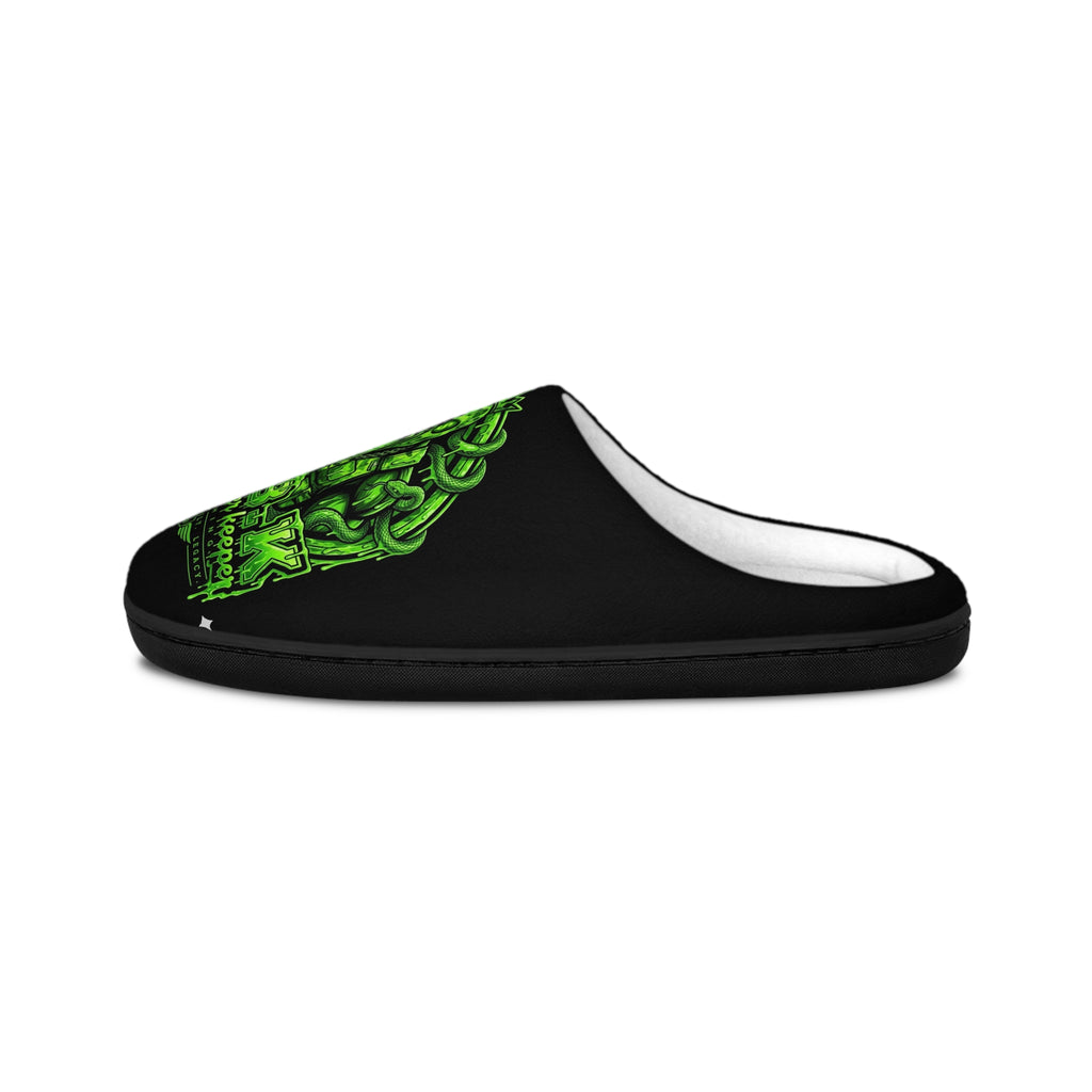 Men's Indoor Slippers — Neon Green Skull Monster Graphic