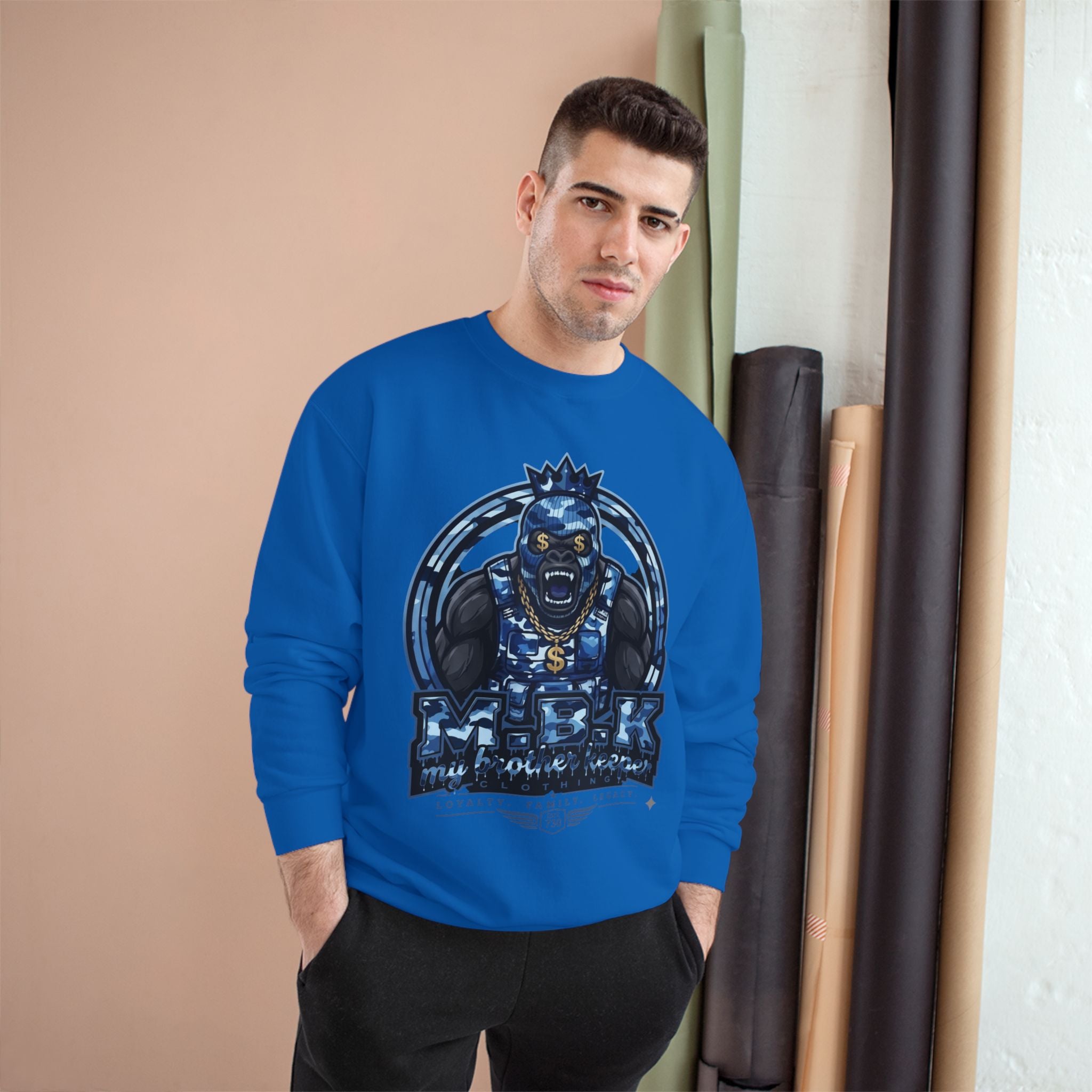 Champion Sweatshirt — Blue King Gorilla Graphic Crewneck