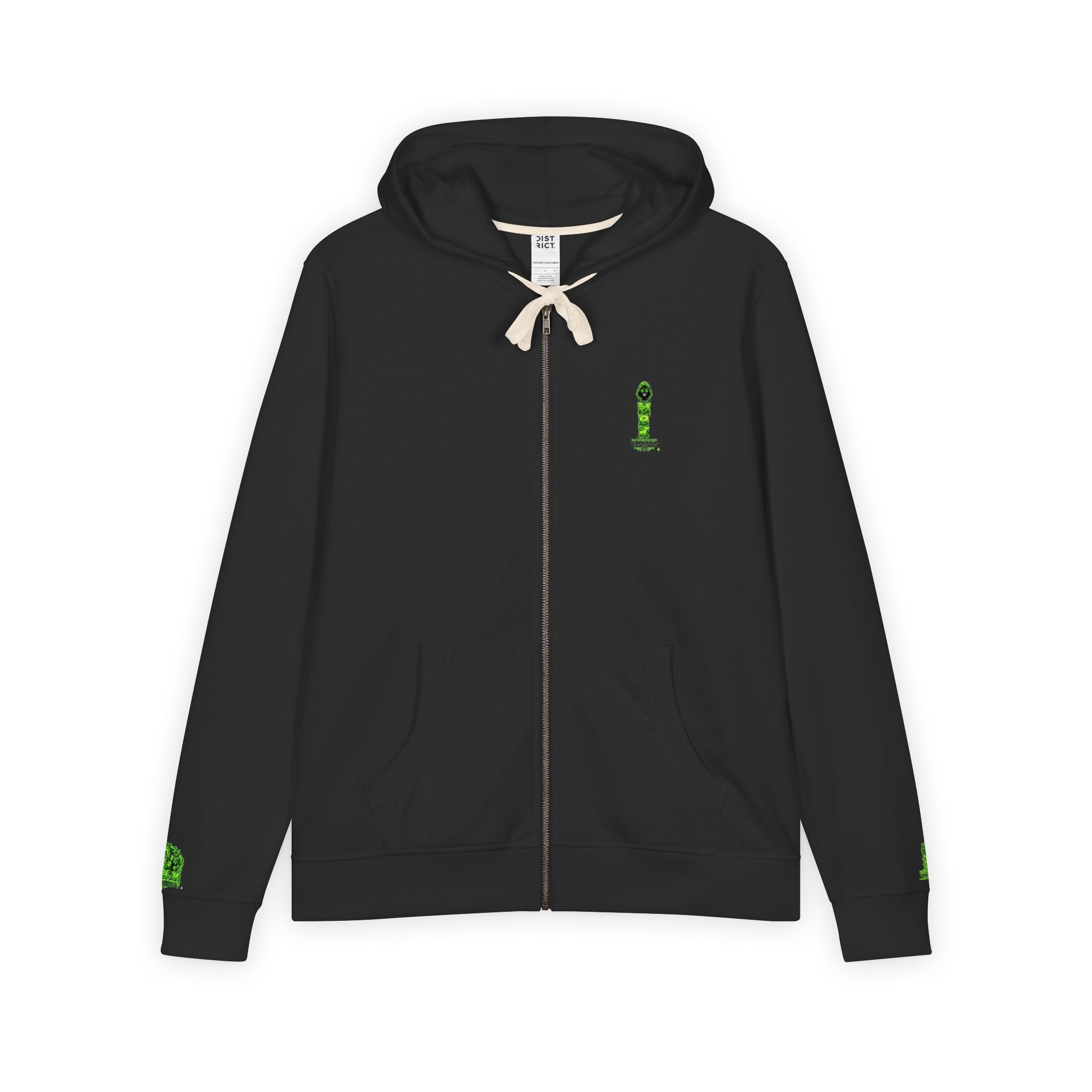 Men's Neon Green Horror Skull Zip Hoodie — 'Brother Keep' Graphic