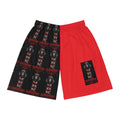 Basketball Shorts — Red & Black All-Over Print with 'Shaker' Skull Graphic