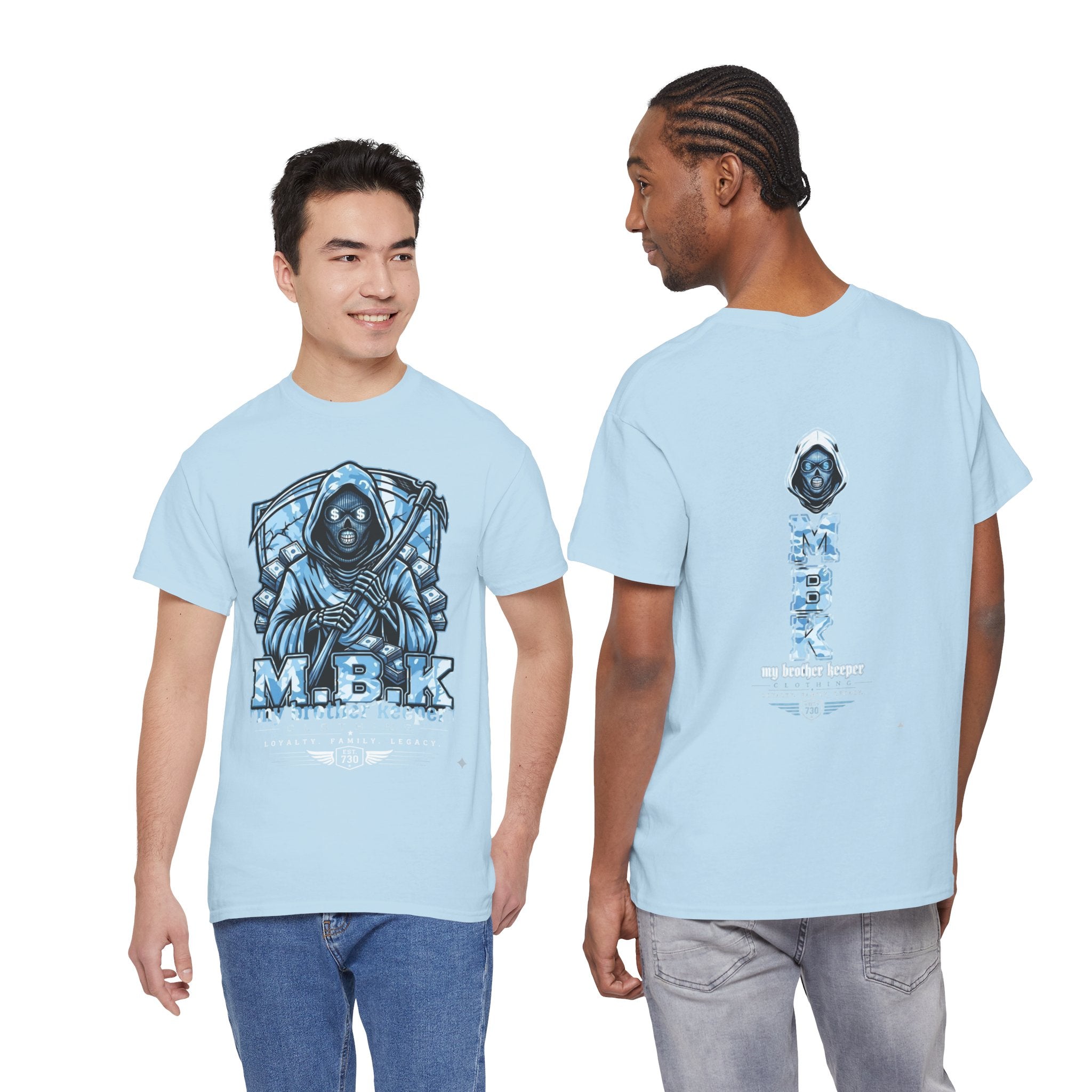 Grim Reaper Graphic Tee — M.B.K. Ice Blue Skull T-Shirt