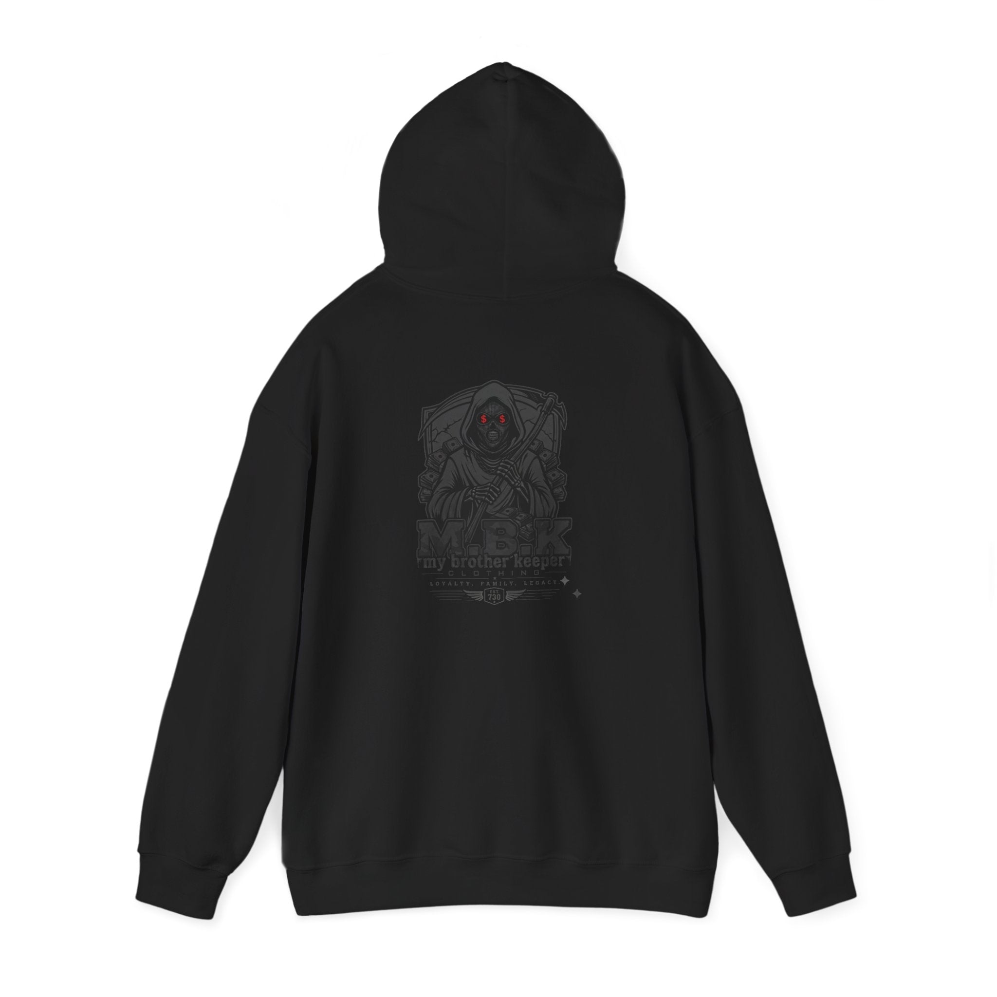 Hoodie — MBK “My Brother Keeper” Graphic Hoodie, Minimal Front Logo & Dark Back Art