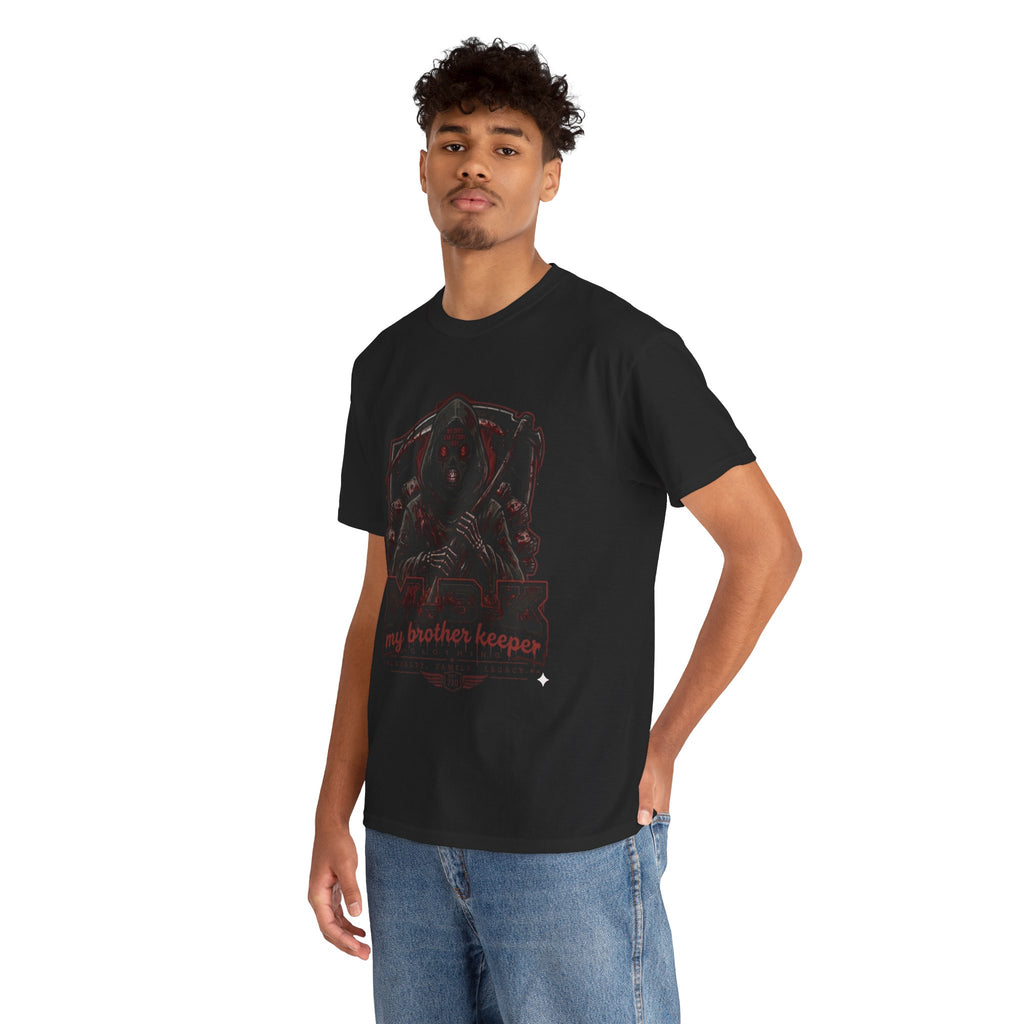 Horror 'My Brother's Keeper' Graphic Tee — Dark Gothic Skull Design