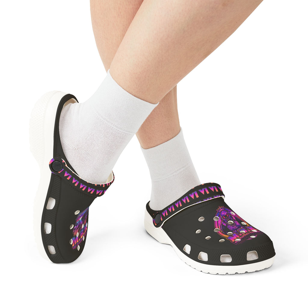 EVA Foam Clogs — Neon Cosmic Wolf Print