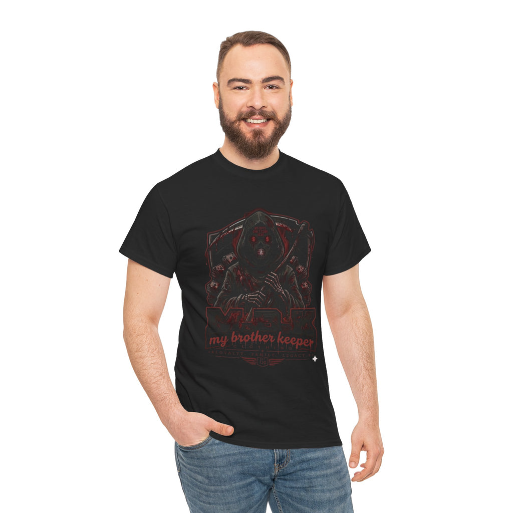 Horror 'My Brother's Keeper' Graphic Tee — Dark Gothic Skull Design