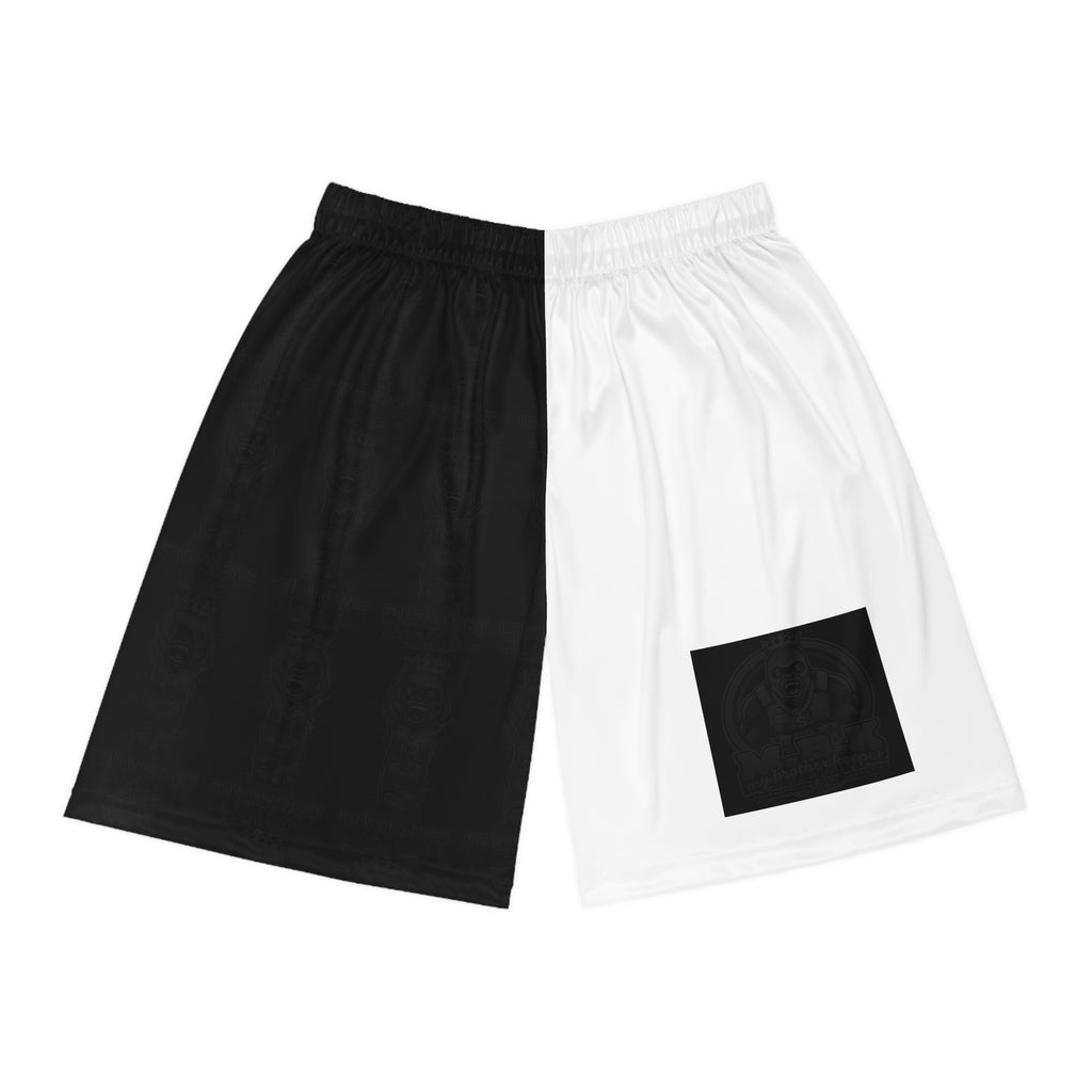 Black & White Split Basketball Shorts - Two-Tone Athletic AOP