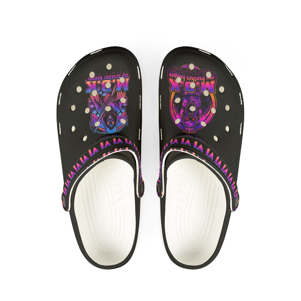 EVA Foam Clogs — Neon Cosmic Wolf Print