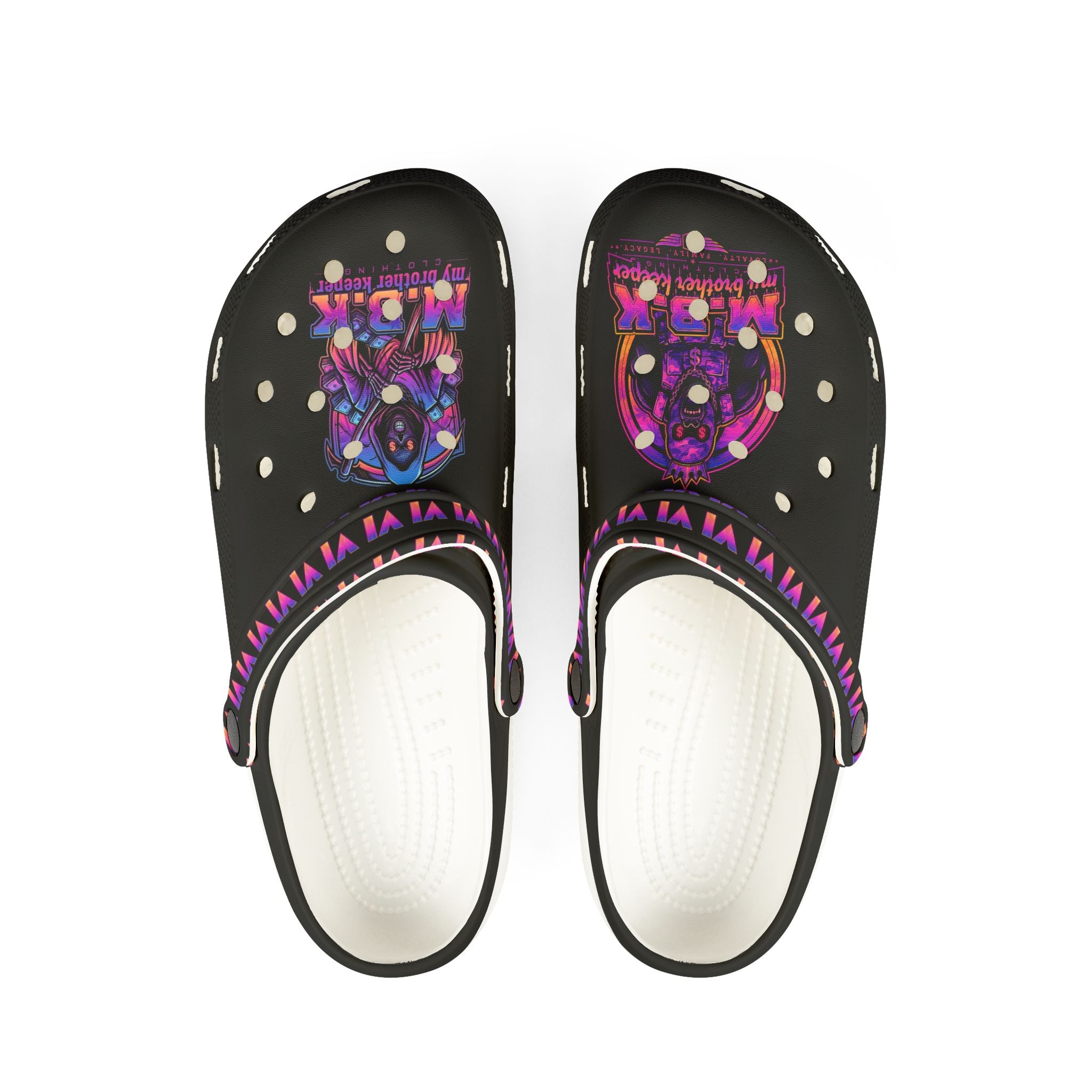 EVA Foam Clogs — Neon Cosmic Wolf Print