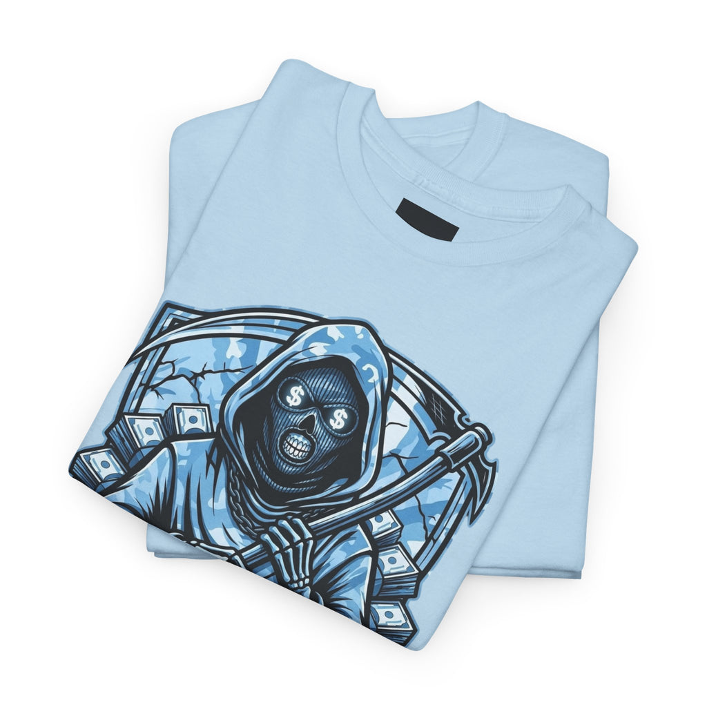 Grim Reaper Graphic Tee — M.B.K. Ice Blue Skull T-Shirt