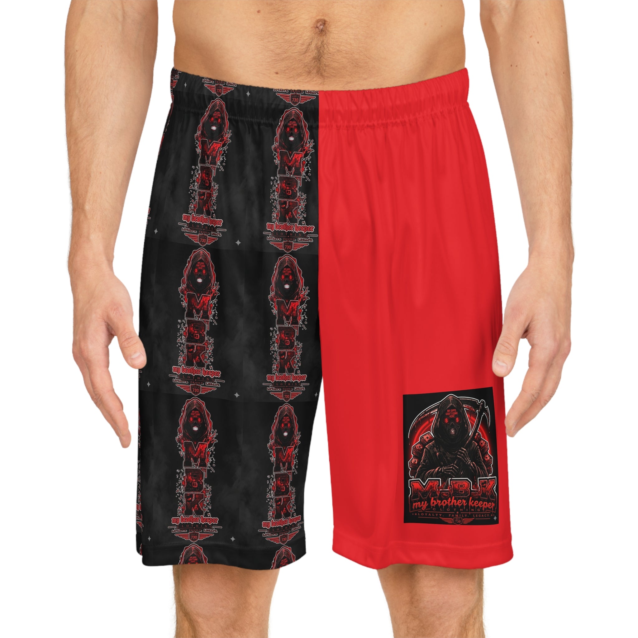 Basketball Shorts — Red & Black Gothic AOP Graphic