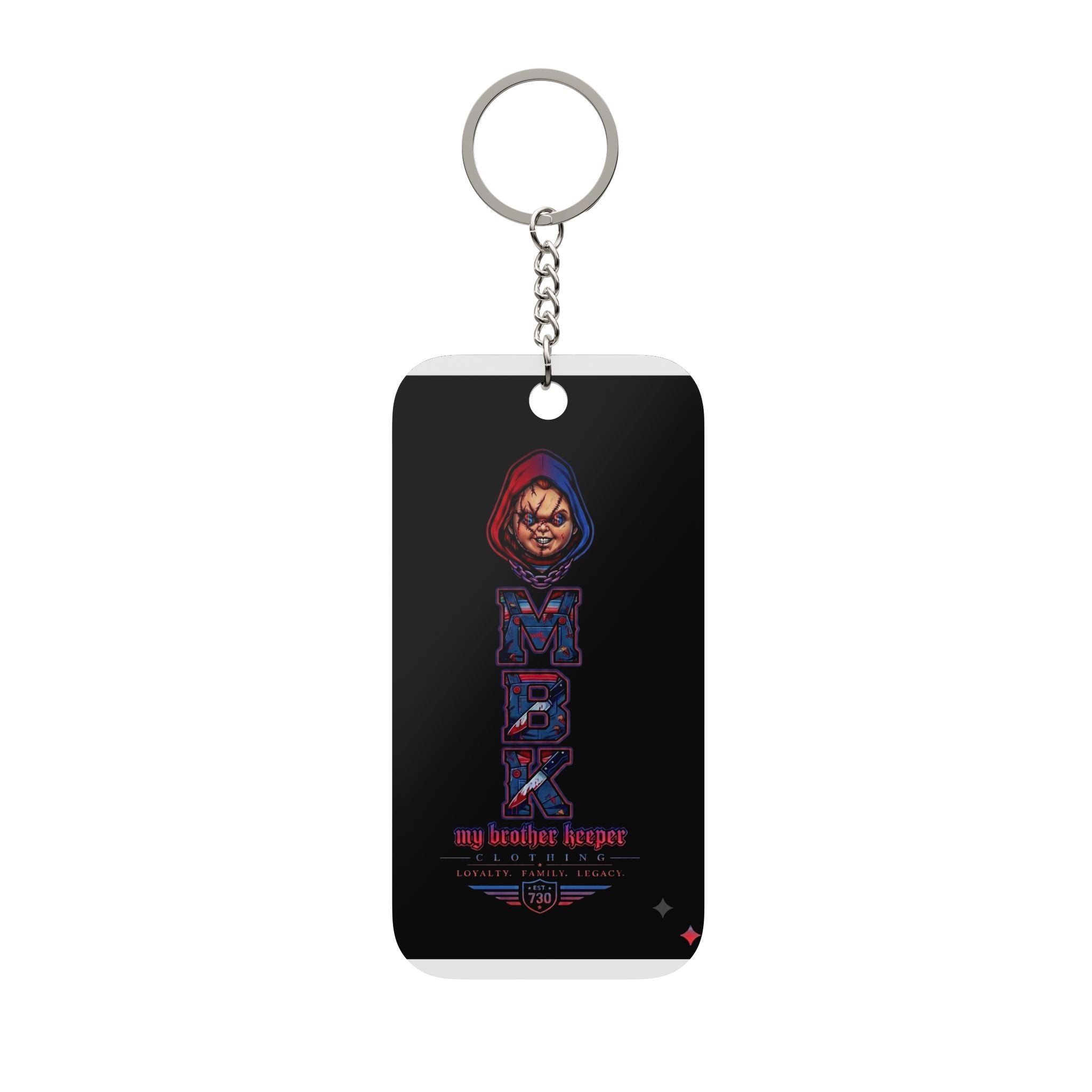 Double-Sided Keychain — Horror Movie 'MBK' Chucky-Style Character Design