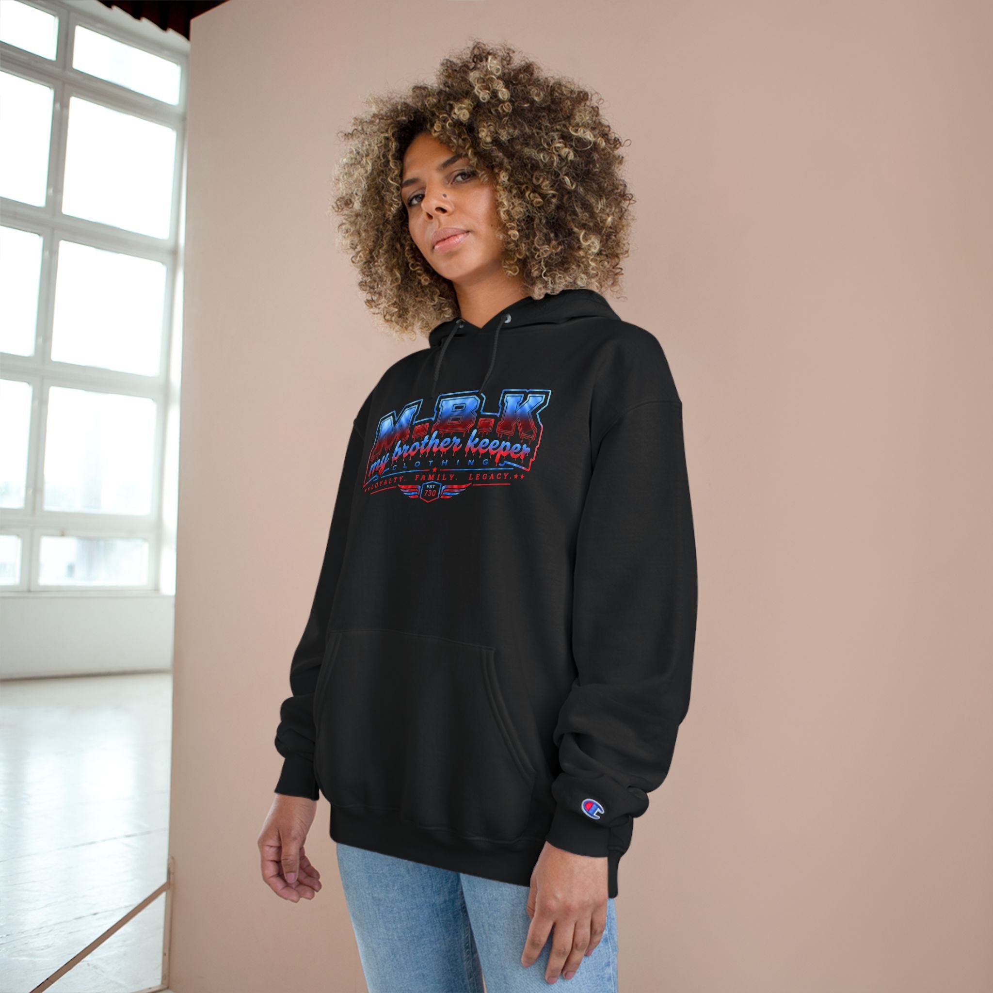 Champion Hoodie — MBK 'My Brother Keeper' Blue & Red Wings Graphic Hoodie