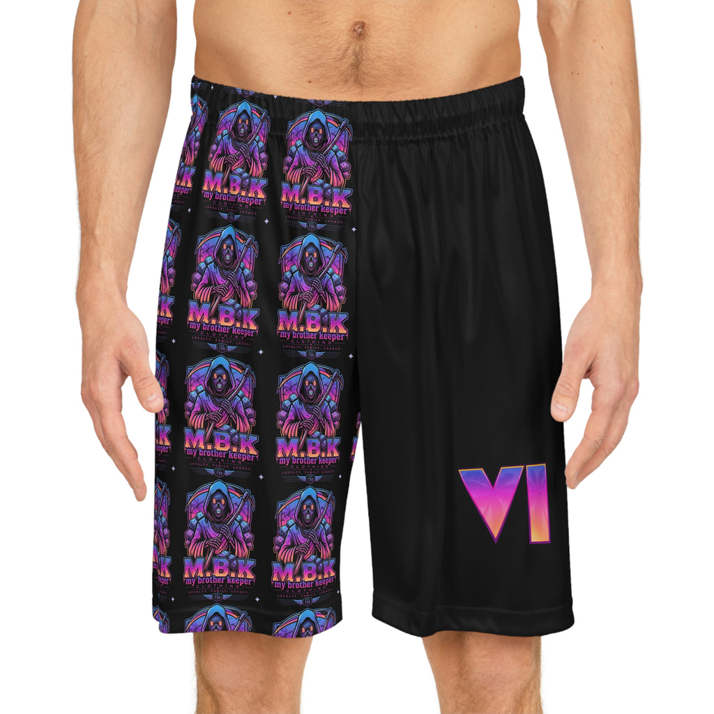 Retro Vaporwave Basketball Shorts — Neon M.D.B. Graphic AOP Athletic Shorts