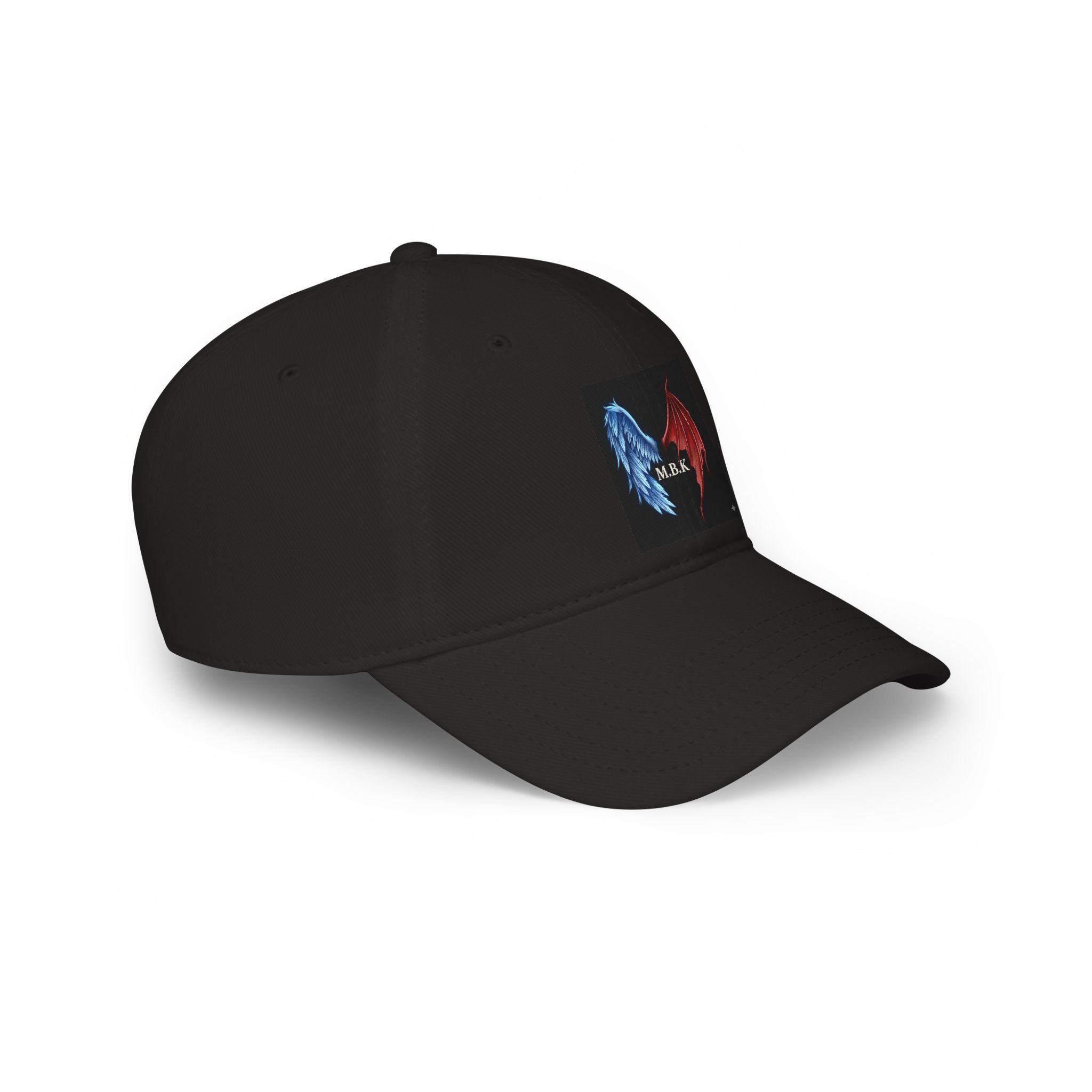 Angel Wings Baseball Cap — Blue & Red Split Wings "M.E.B.K." Embroidered Low Profile Hat