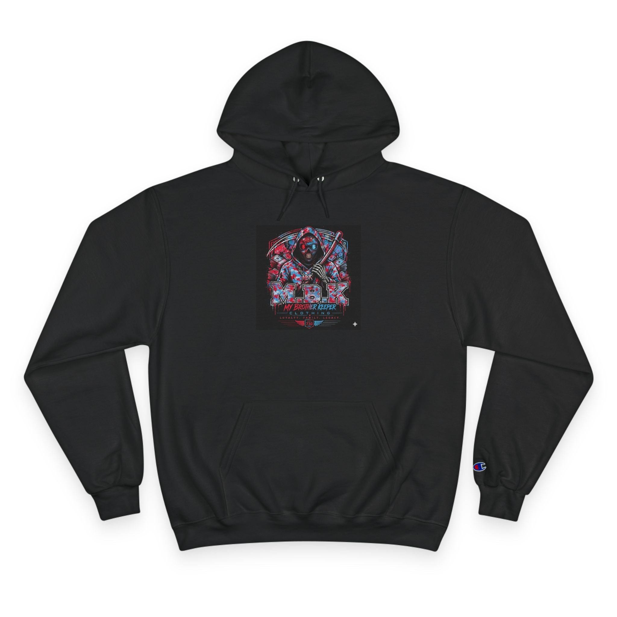 Champion Hoodie - Blue & Red Angel Wings 'M.B.K.' Graphic Hoodie
