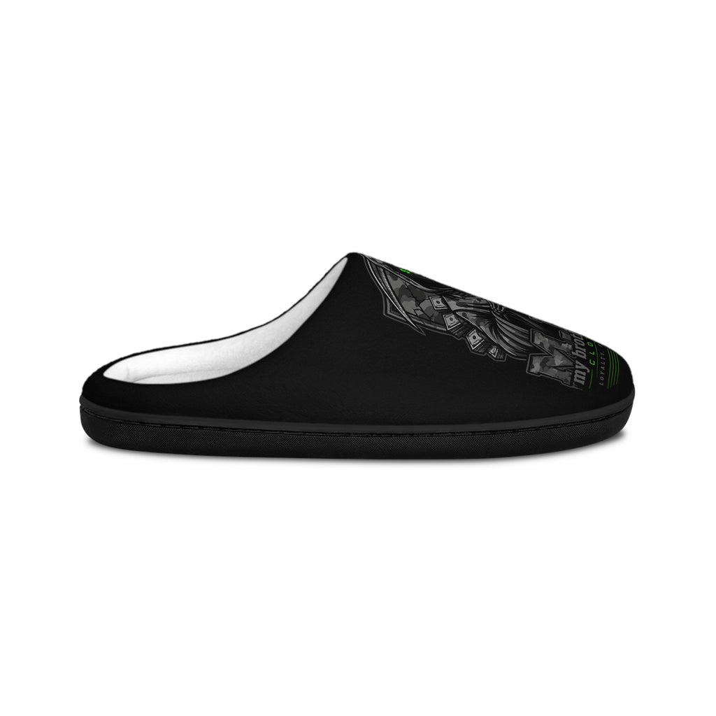 Men's Gothic Skull Indoor Slippers — 'My Brother, Keeper' Black Cozy House Shoes
