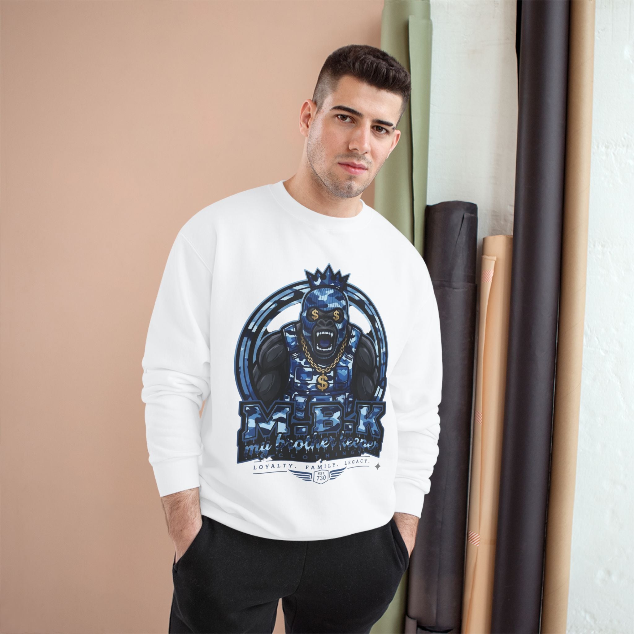 Champion Sweatshirt — Blue King Gorilla Graphic Crewneck