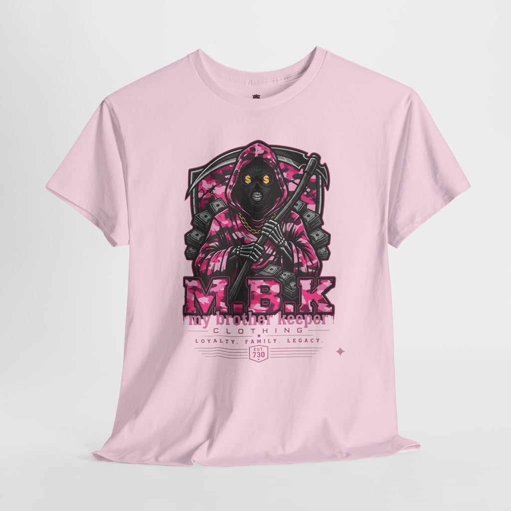 Grim Reaper 'M.B.K. My Brother Keeper' Graphic Tee — Pink Streetwear T-Shirt
