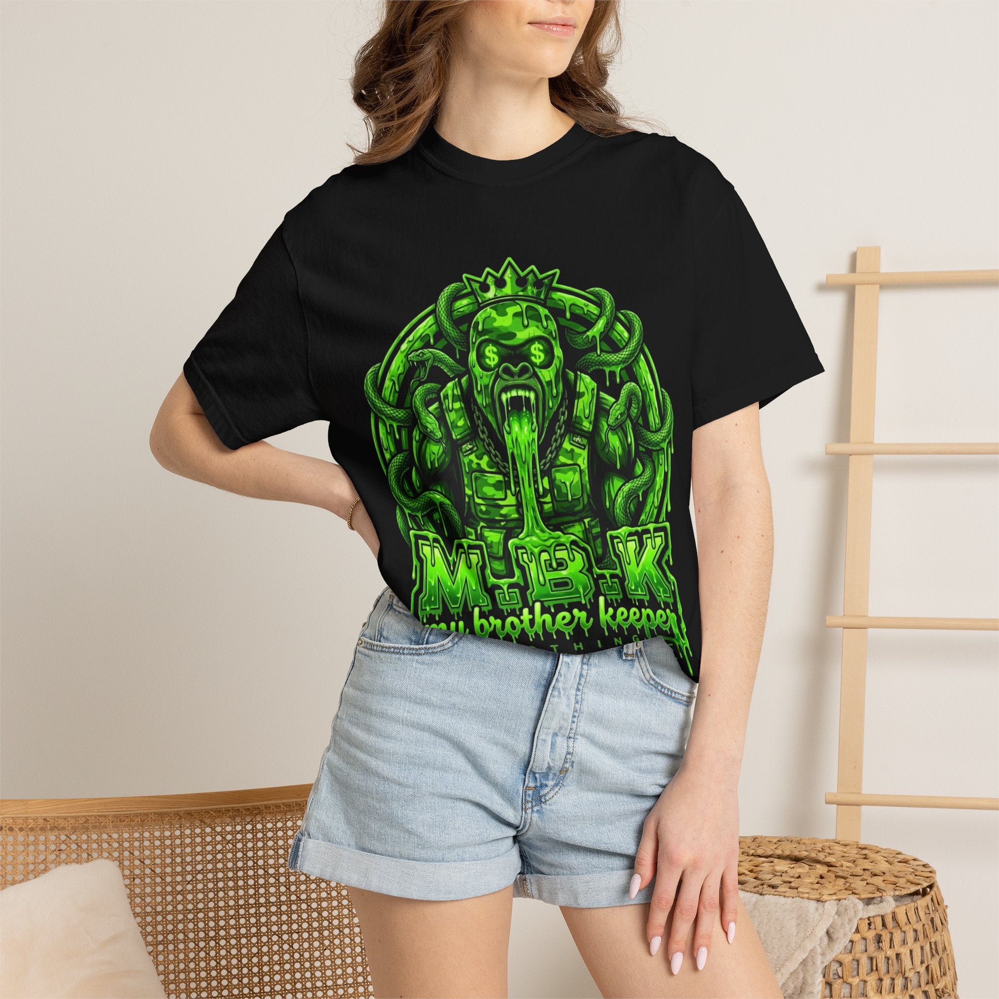 Medusa Snake Graphic T-Shirt — "My Brother Keeper" Neon Green Streetwear