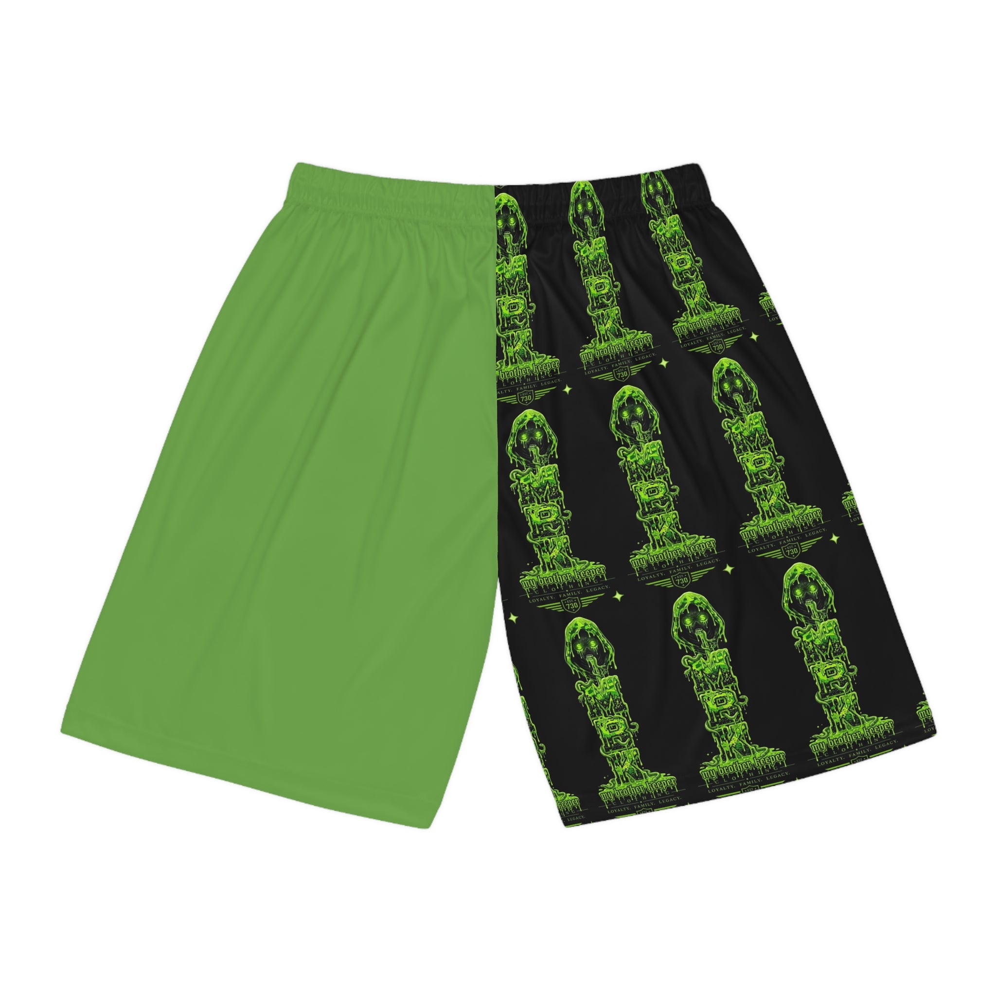 Neon Green Statue Basketball Shorts — All-Over Print Athletic Shorts