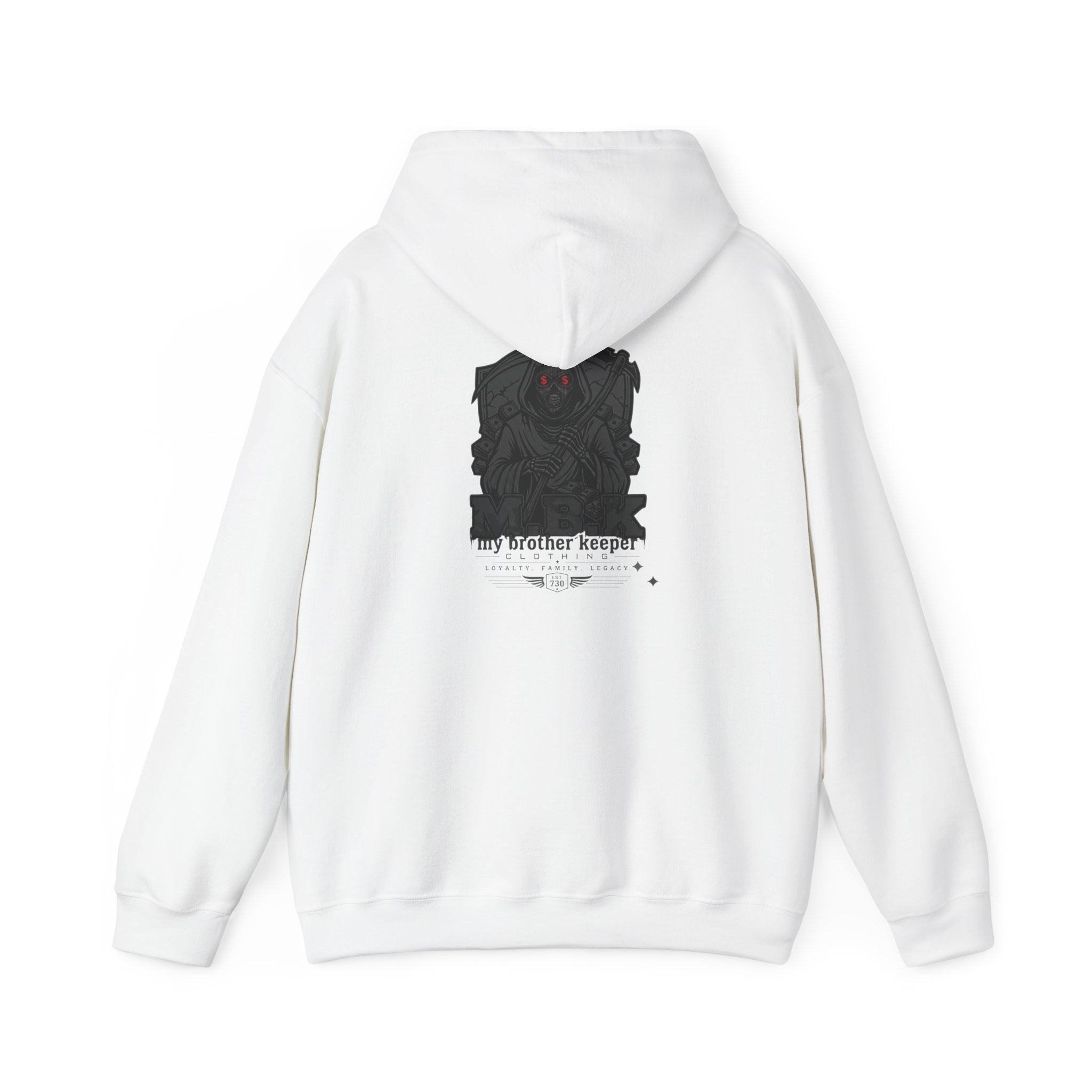 Hoodie — MBK “My Brother Keeper” Graphic Hoodie, Minimal Front Logo & Dark Back Art