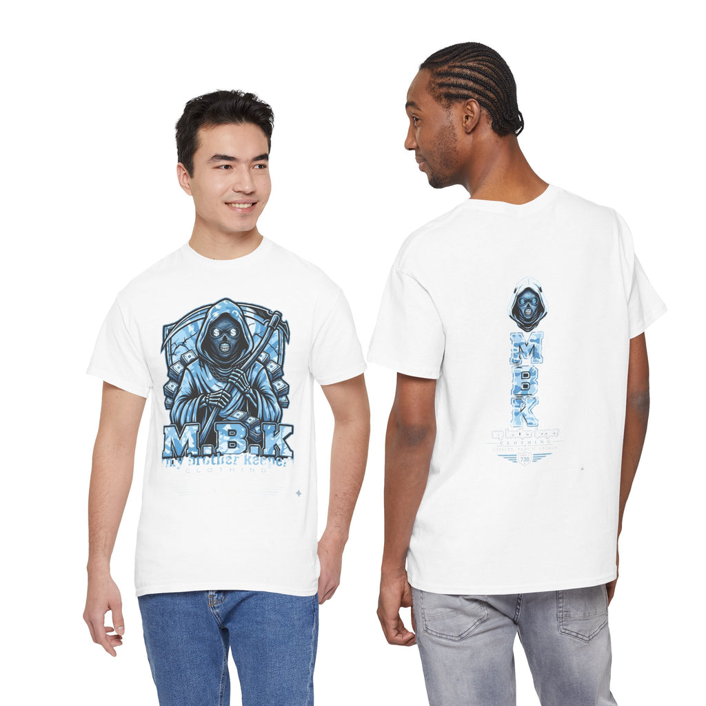 Grim Reaper Graphic Tee — M.B.K. Ice Blue Skull T-Shirt