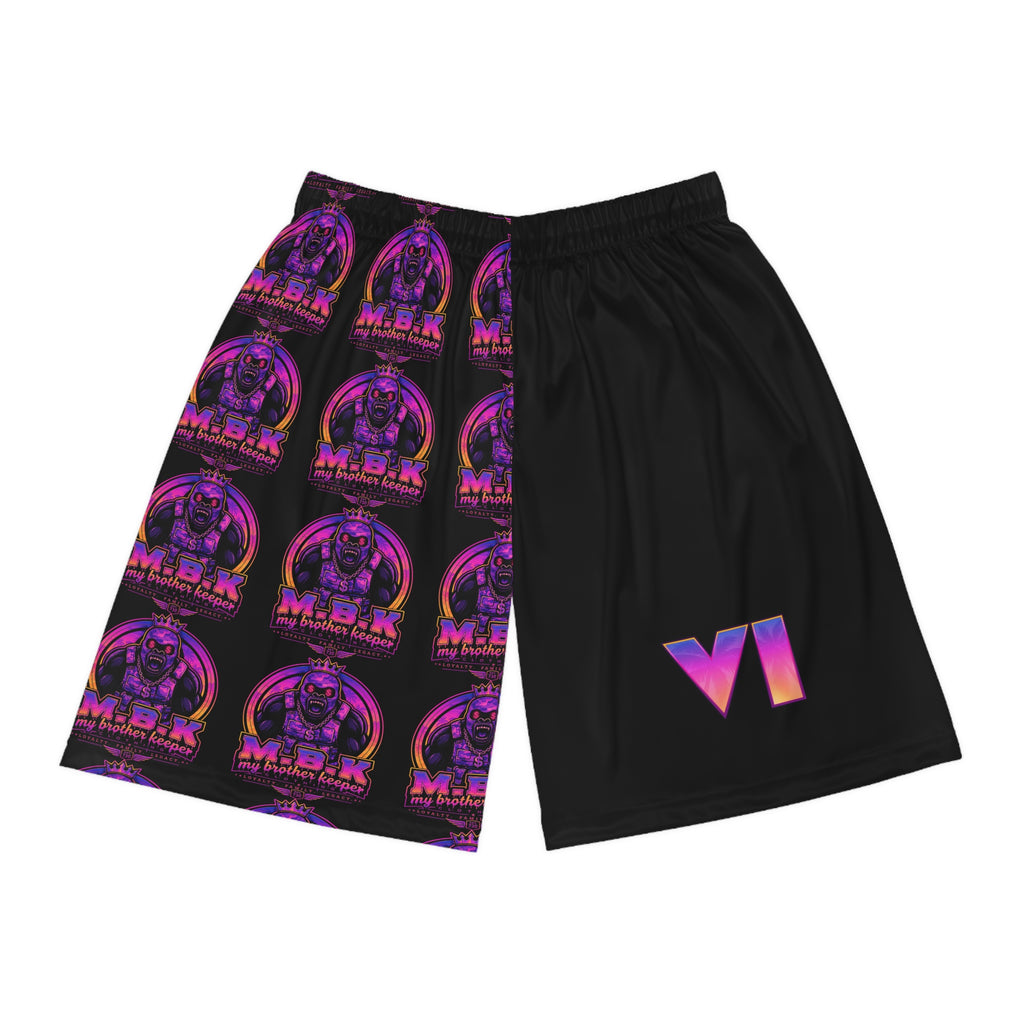 Basketball Shorts – Neon Retro M.B.K. Logo All-Over Print
