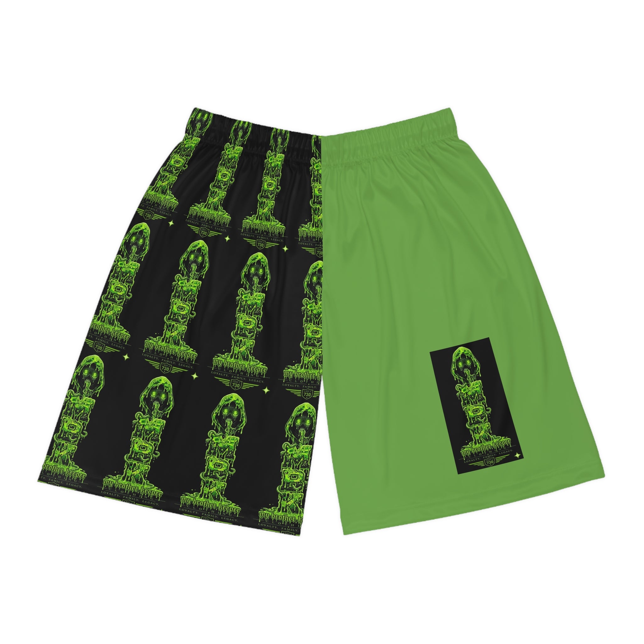 Neon Green Statue Basketball Shorts — All-Over Print Athletic Shorts