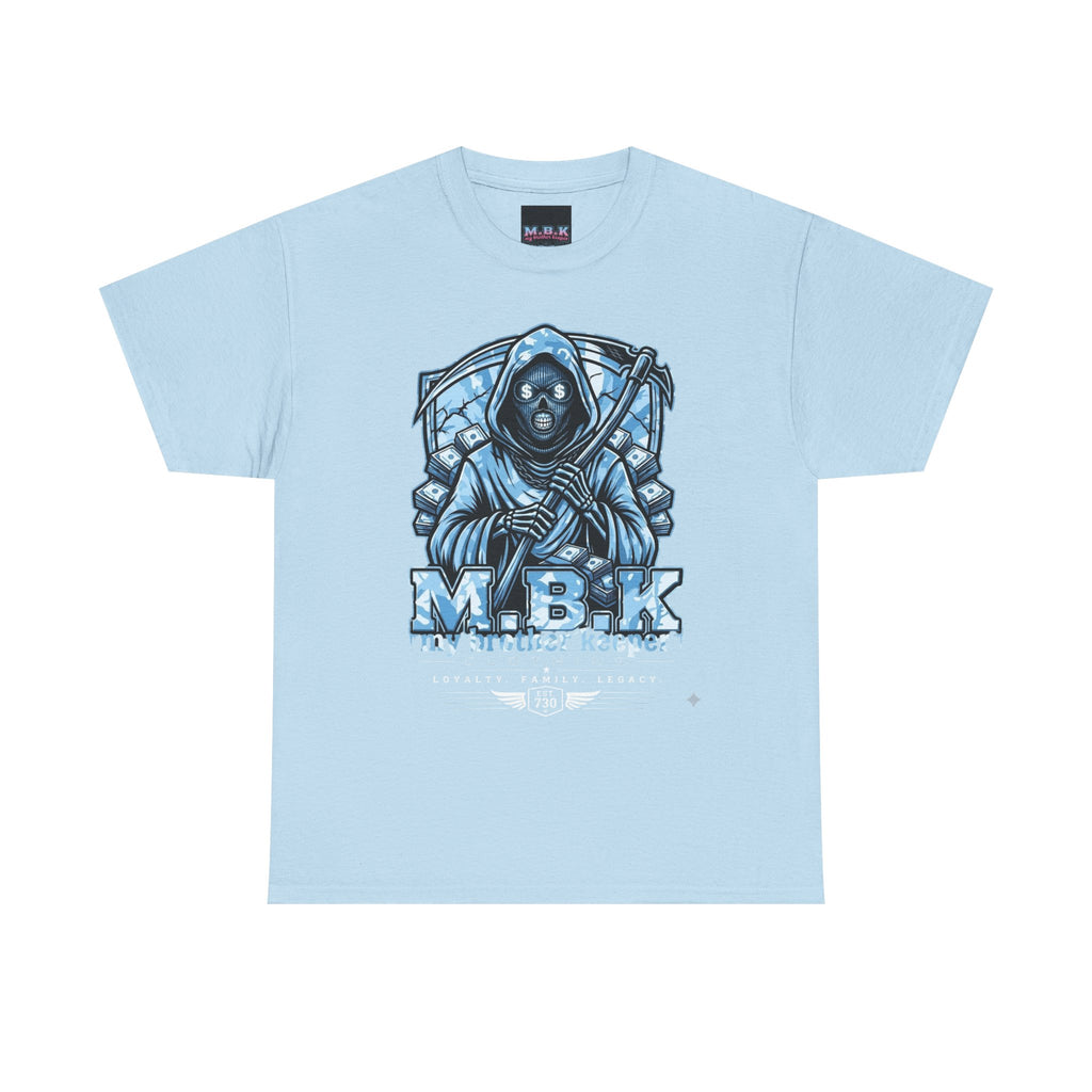 Grim Reaper Graphic Tee — M.B.K. Ice Blue Skull T-Shirt