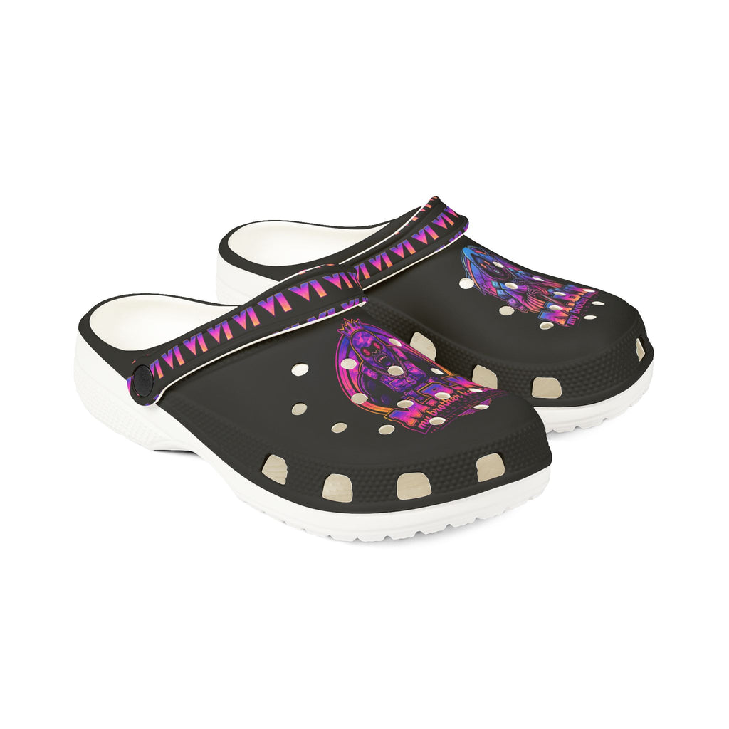EVA Foam Clogs — Neon Cosmic Wolf Print