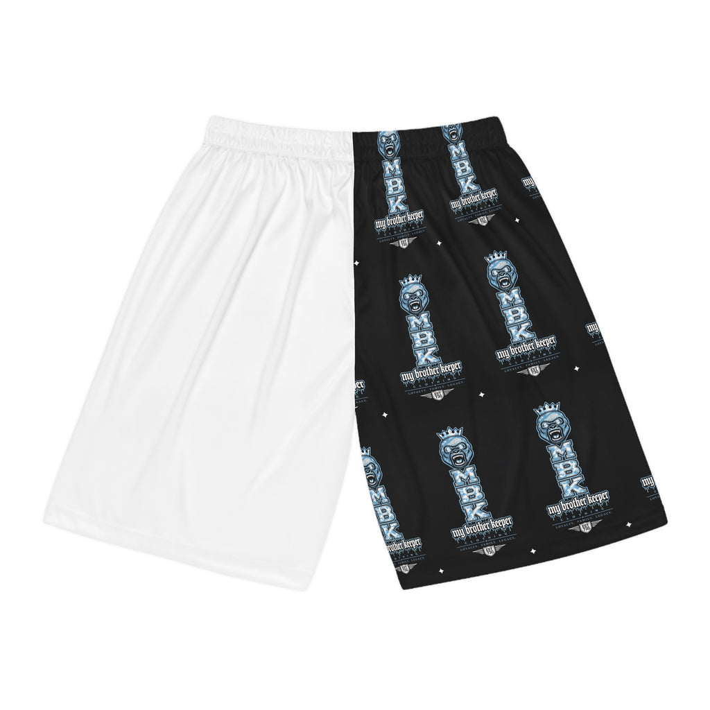 Basketball Shorts — Black & White MBK Crown All-Over Print