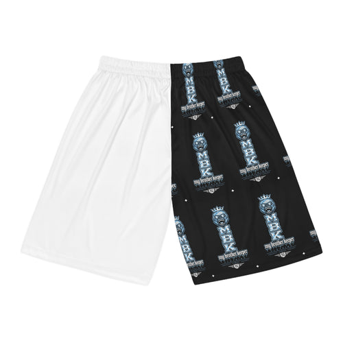 Basketball Shorts — Black & White MBK Crown All-Over Print