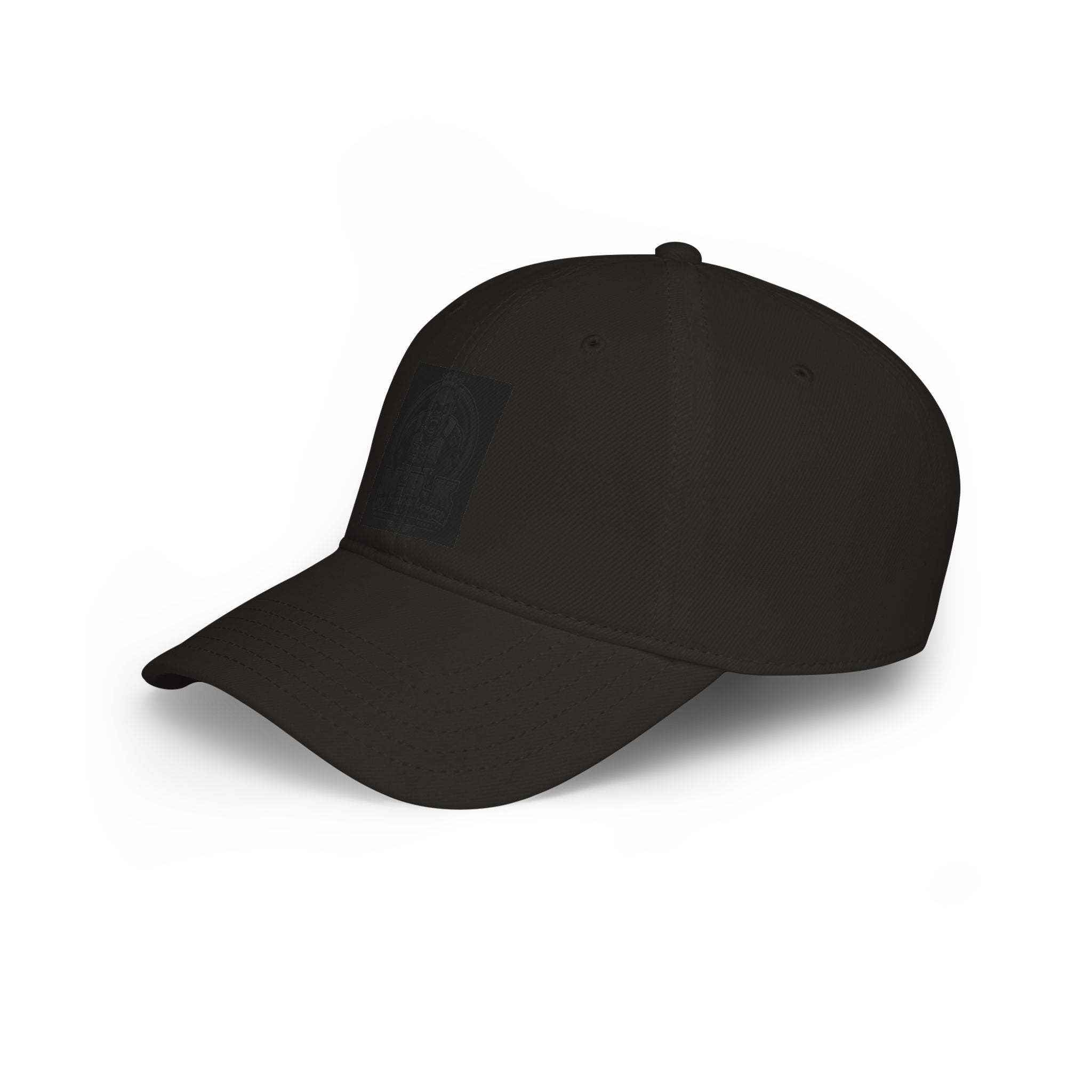 Black Low-Profile Baseball Cap with Subtle Embroidered Crest — Minimalist Everyday Hat
